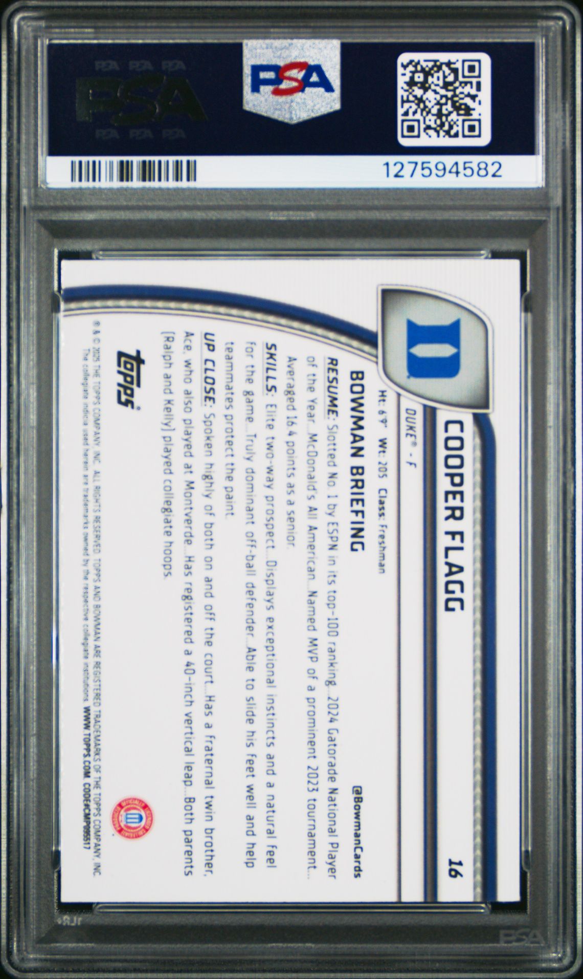 2024 Bowman Chrome University Cooper Flagg #16 Mint 9 back