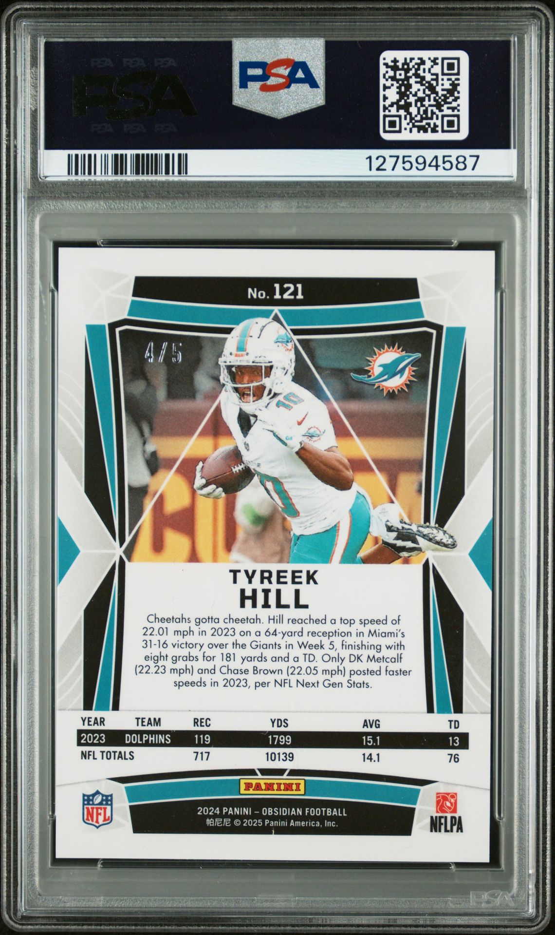 2024 Panini Obsidian Tyreek Hill #121 (Green) Mint 9 back
