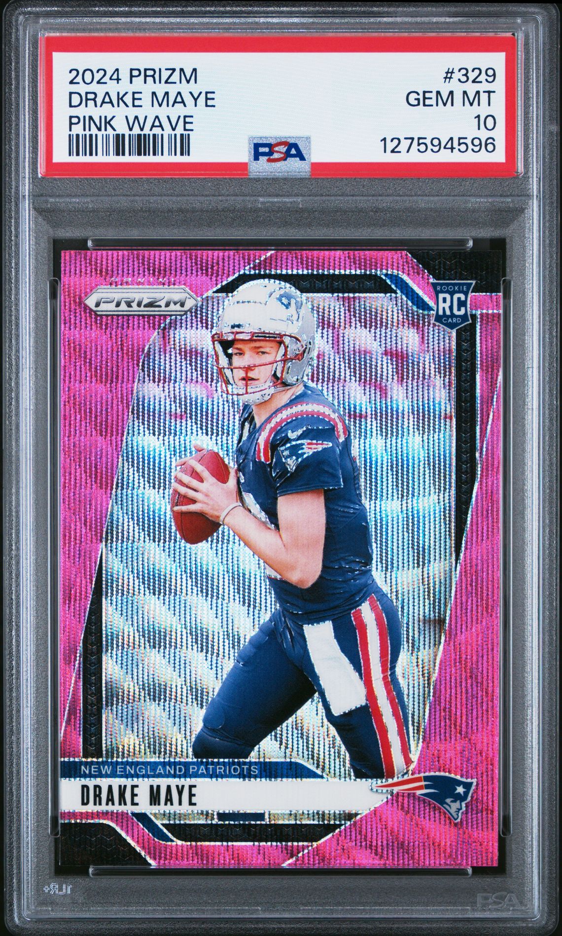 2024 Panini Prizm Drake Maye #329 (Pink Wave) Gem Mt 10 front