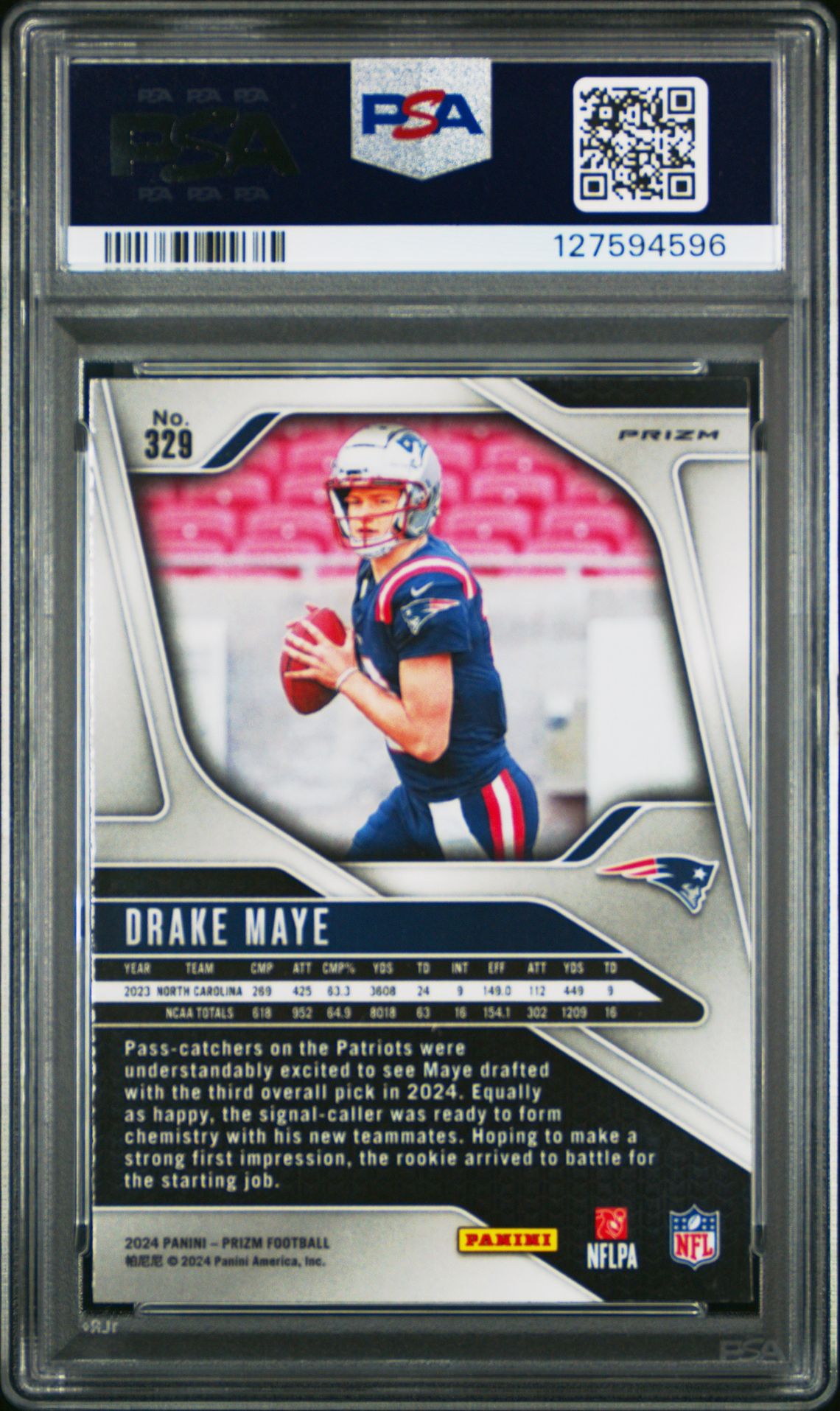 2024 Panini Prizm Drake Maye #329 (Pink Wave) Gem Mt 10 back