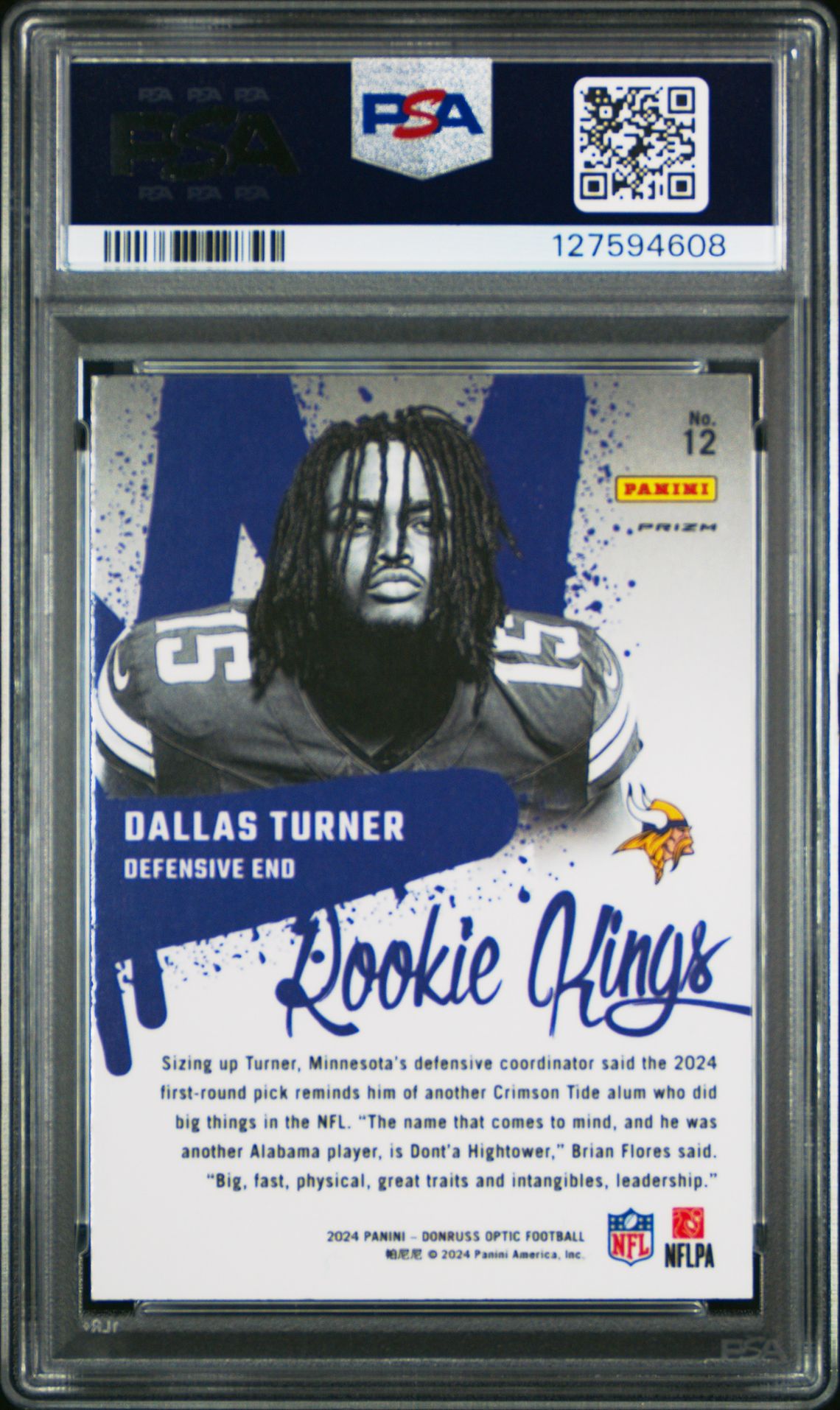 2024 Panini Donruss Optic Rookie Kings Dallas Turner #12 Gem Mt 10 back