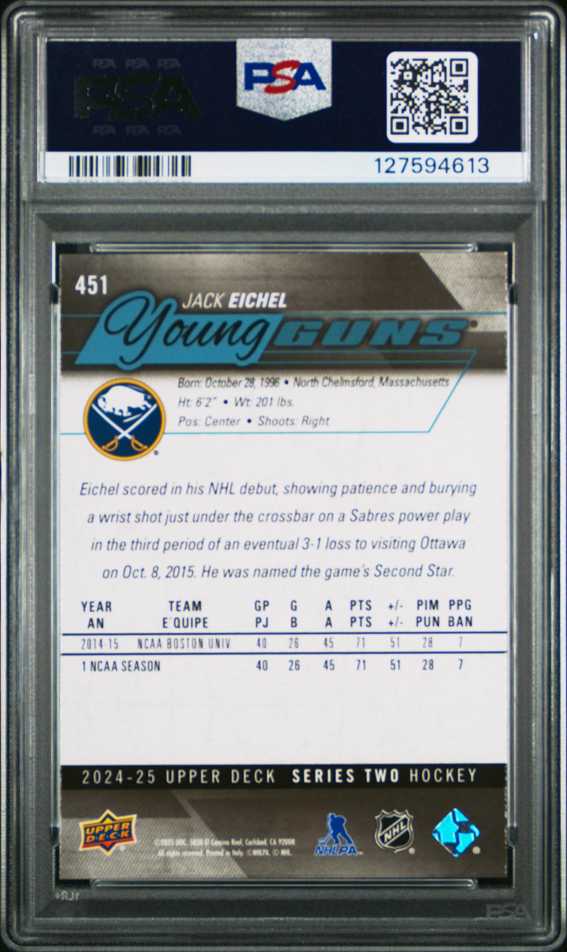 2024 Upper Deck Young Guns Renewed Jack Eichel #451 Mint 9 back