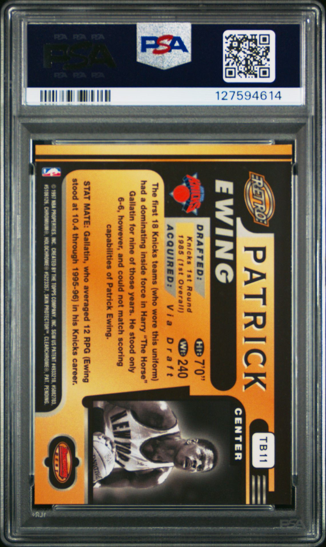 1996 Bowman's Best Retro Patrick Ewing #Tb11 (Retro) Nm-Mt 8 back