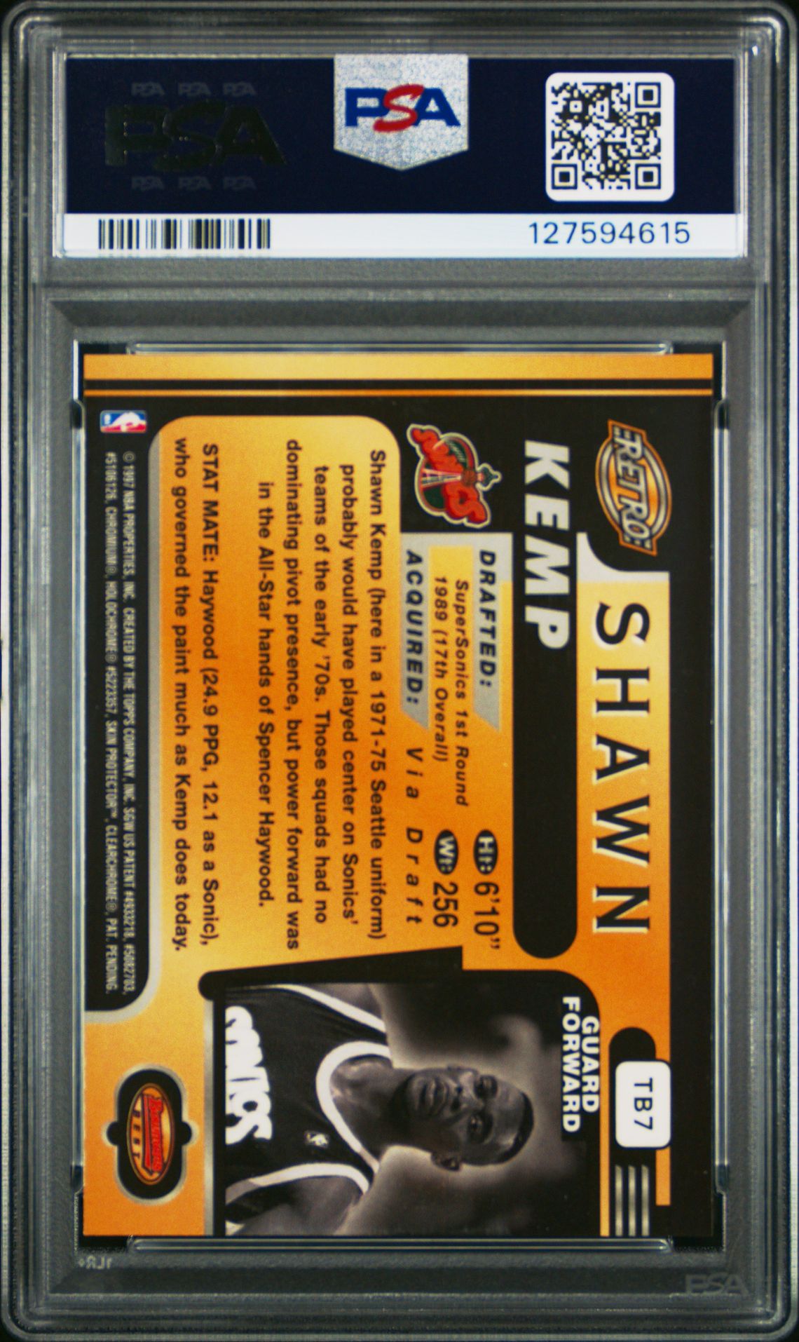 1996 Bowman's Best Retro Shawn Kemp #Tb7 (Retro) Nm-Mt 8 back