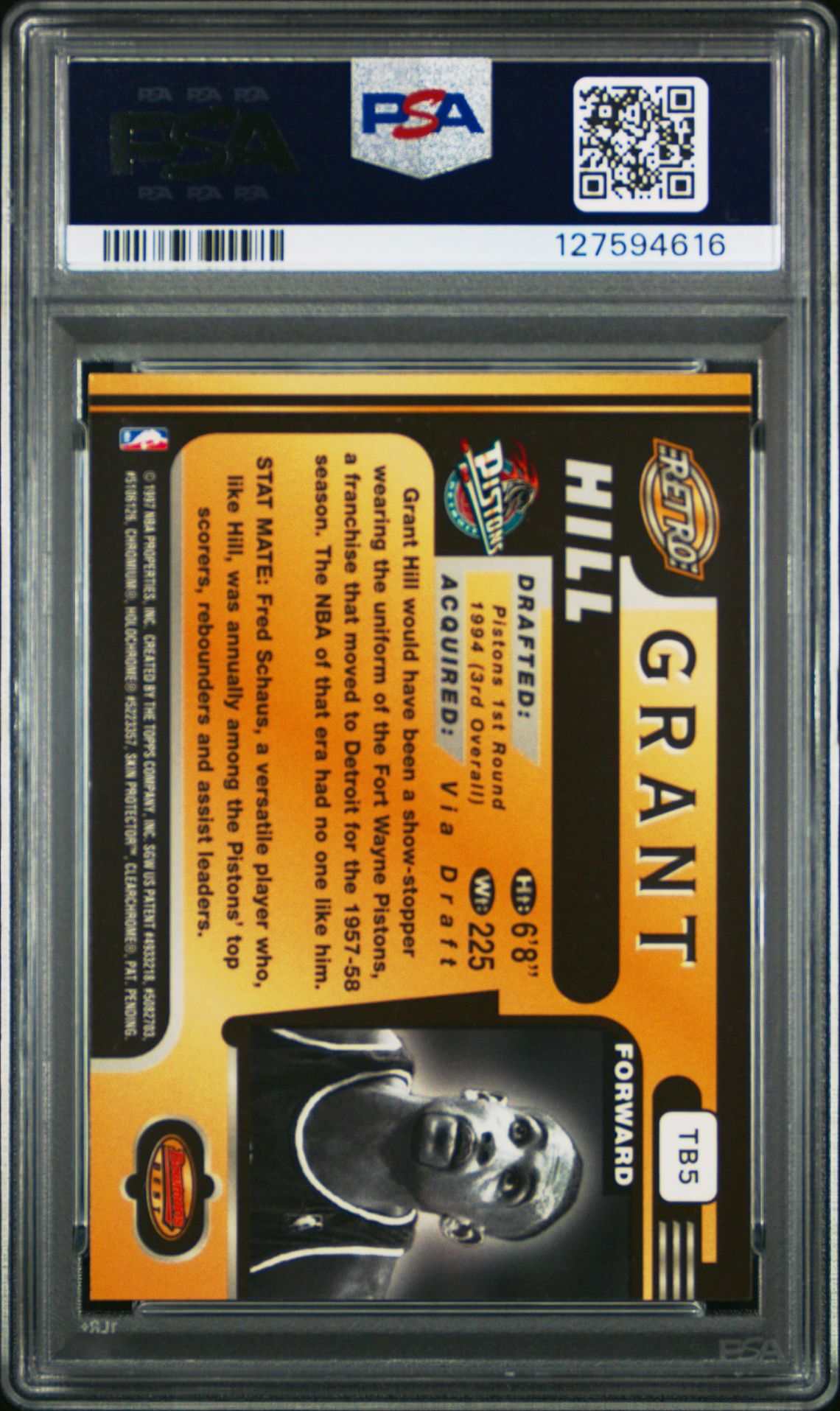 1996 Bowman's Best Retro Grant Hill #Tb5 (Retro) Mint 9 back