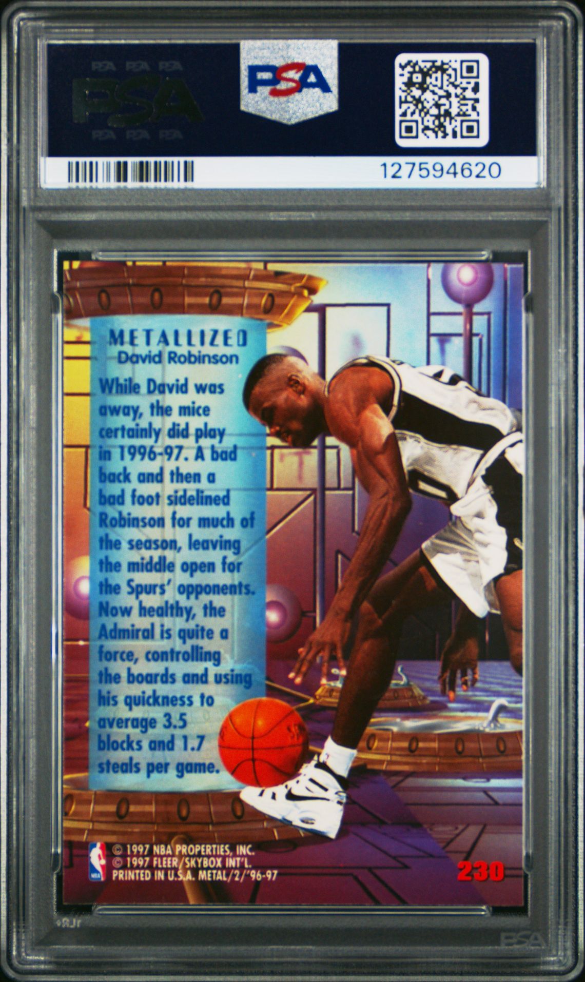 1996 Metal David Robinson #230 Nm-Mt 8 back