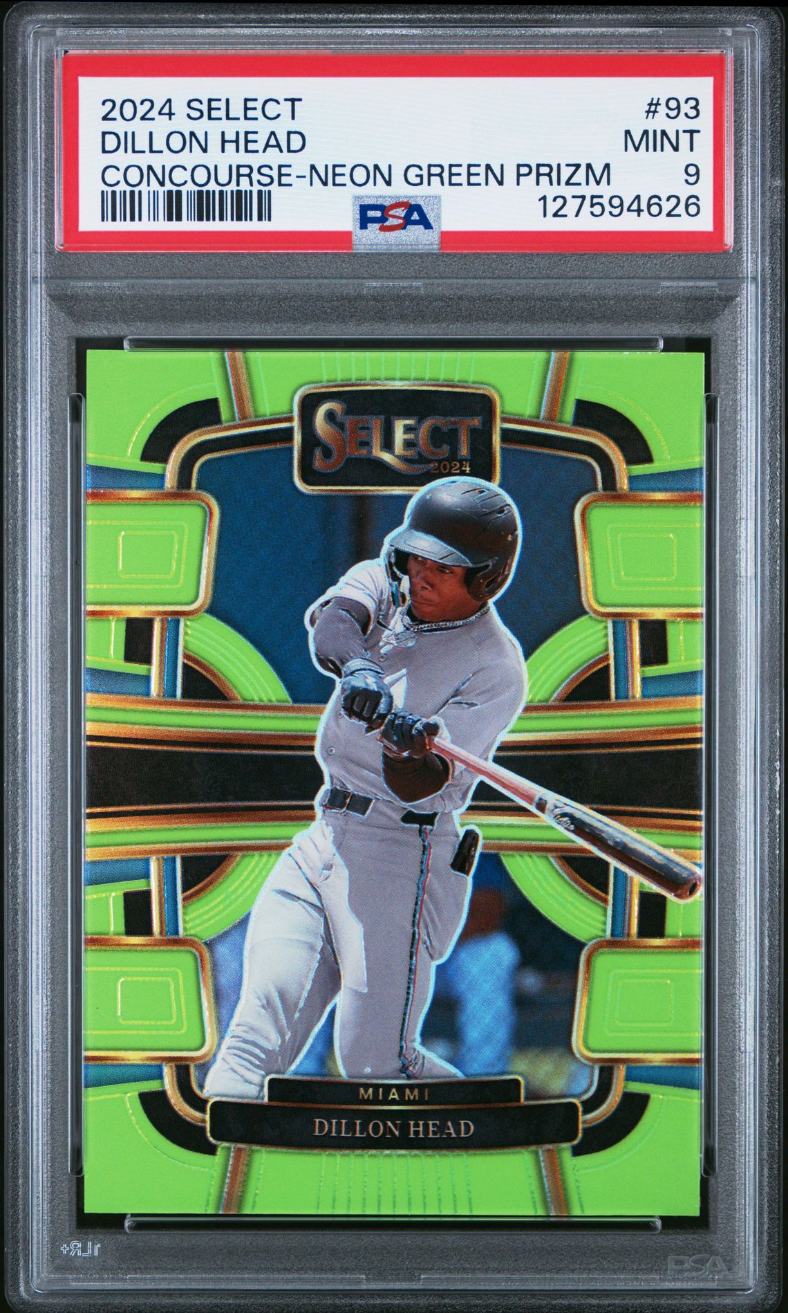 2024 Panini Select Concourse Dillon Head #93 (Concourse-Neon Green Prizm) Mint 9 front