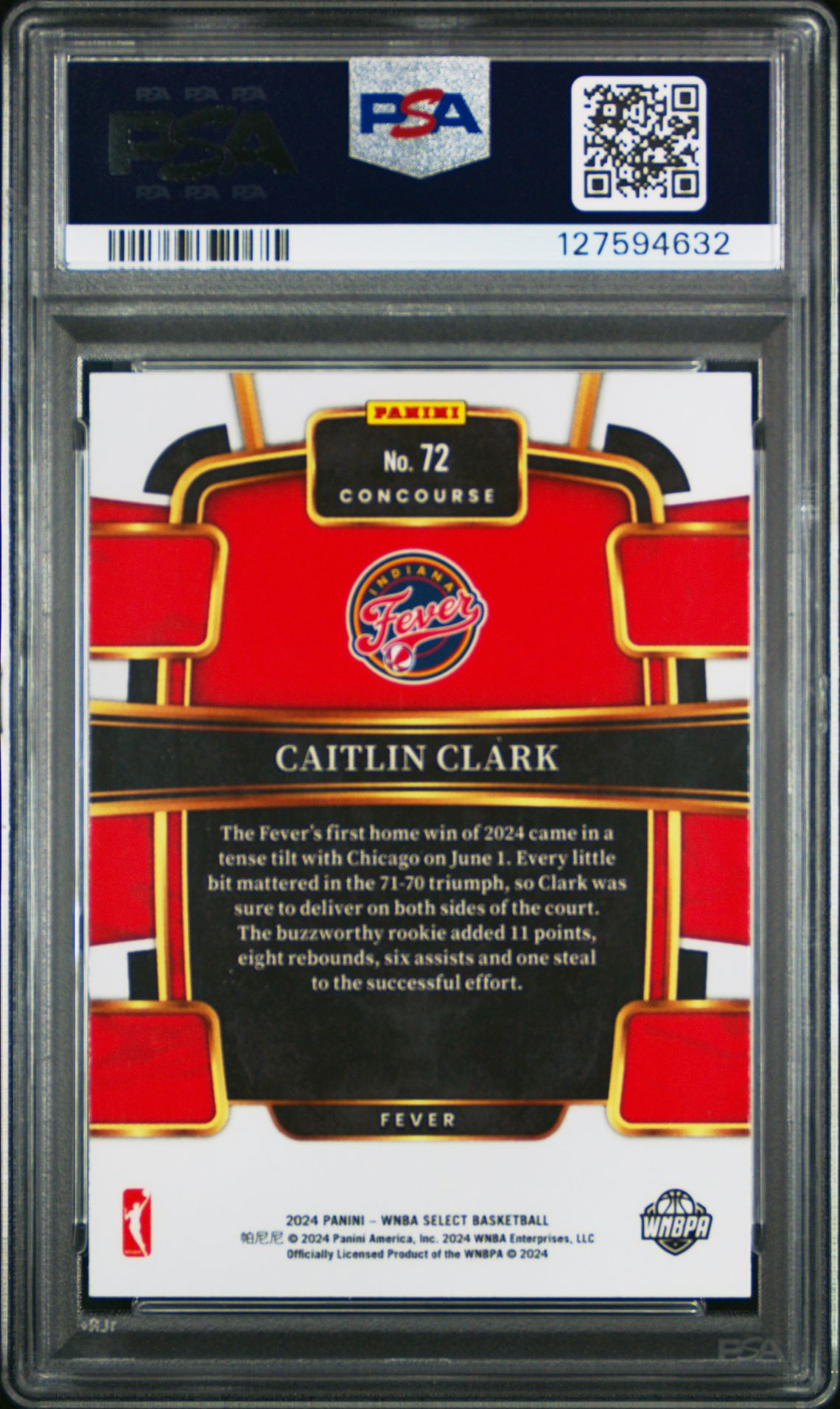 2024 Panini Select Wnba Caitlin Clark #72 Mint 9 back