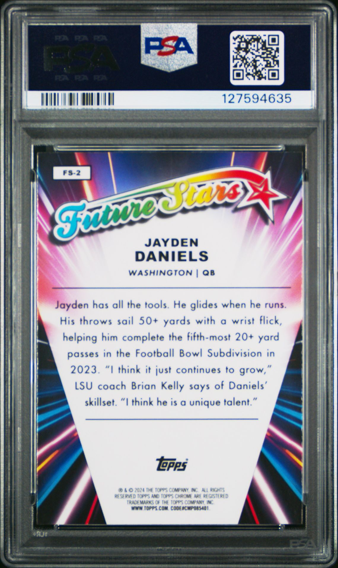 2024 Topps Chrome Future Stars Jayden Daniels #Fs2 (Future Stars-Pink Ref) Mint 9 back