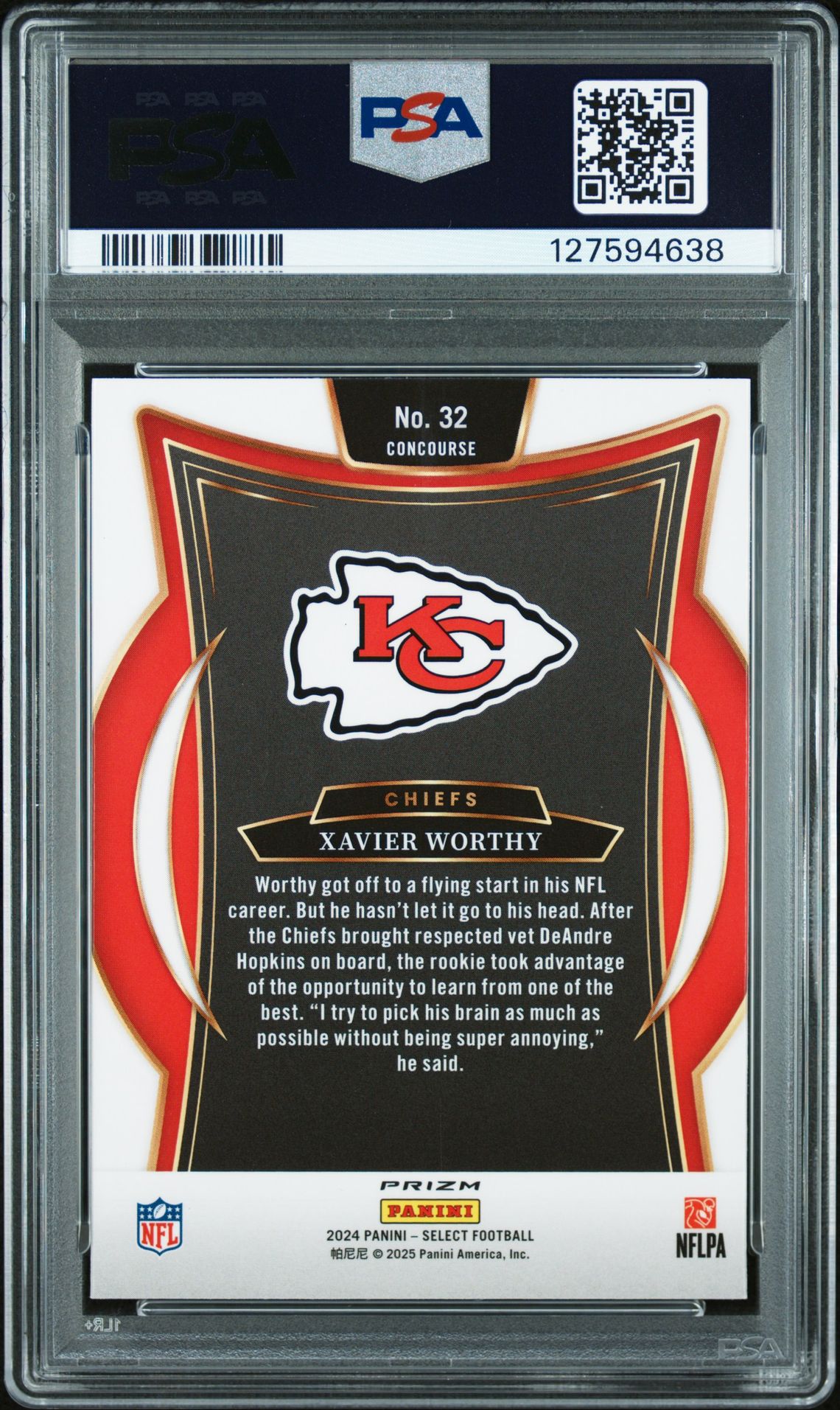 2024 Panini Select Xavier Worthy #32 (Red & Blue Shock) Mint 9 back