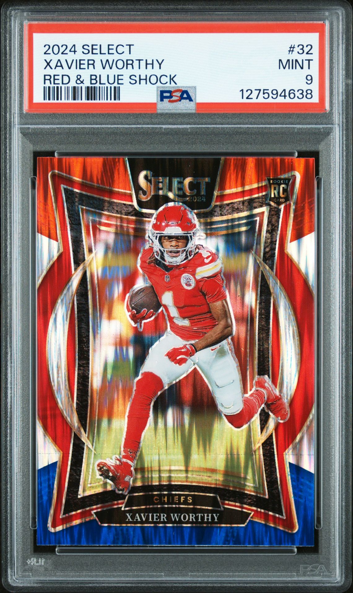 2024 Panini Select Xavier Worthy #32 (Red & Blue Shock) Mint 9 front