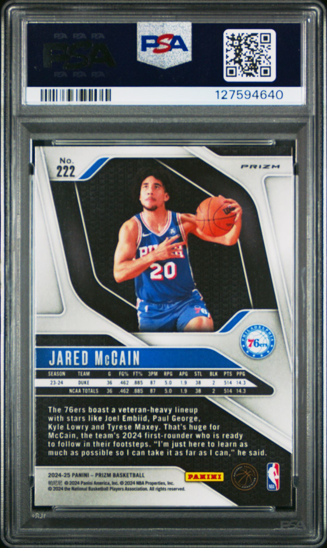 2024 Panini Prizm Jared Mccain #222 (Orange Ice) Nm-Mt 8 back