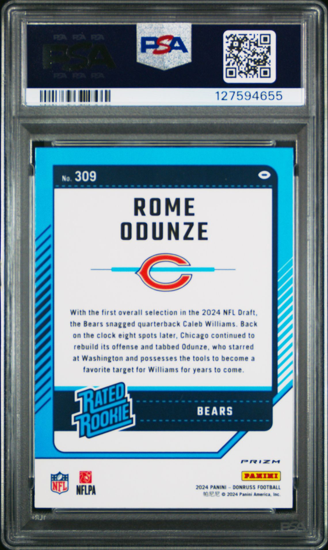 2024 Panini Donruss Rome Odunze #309 (Optic Preview-Red Wave) Gem Mt 10 back