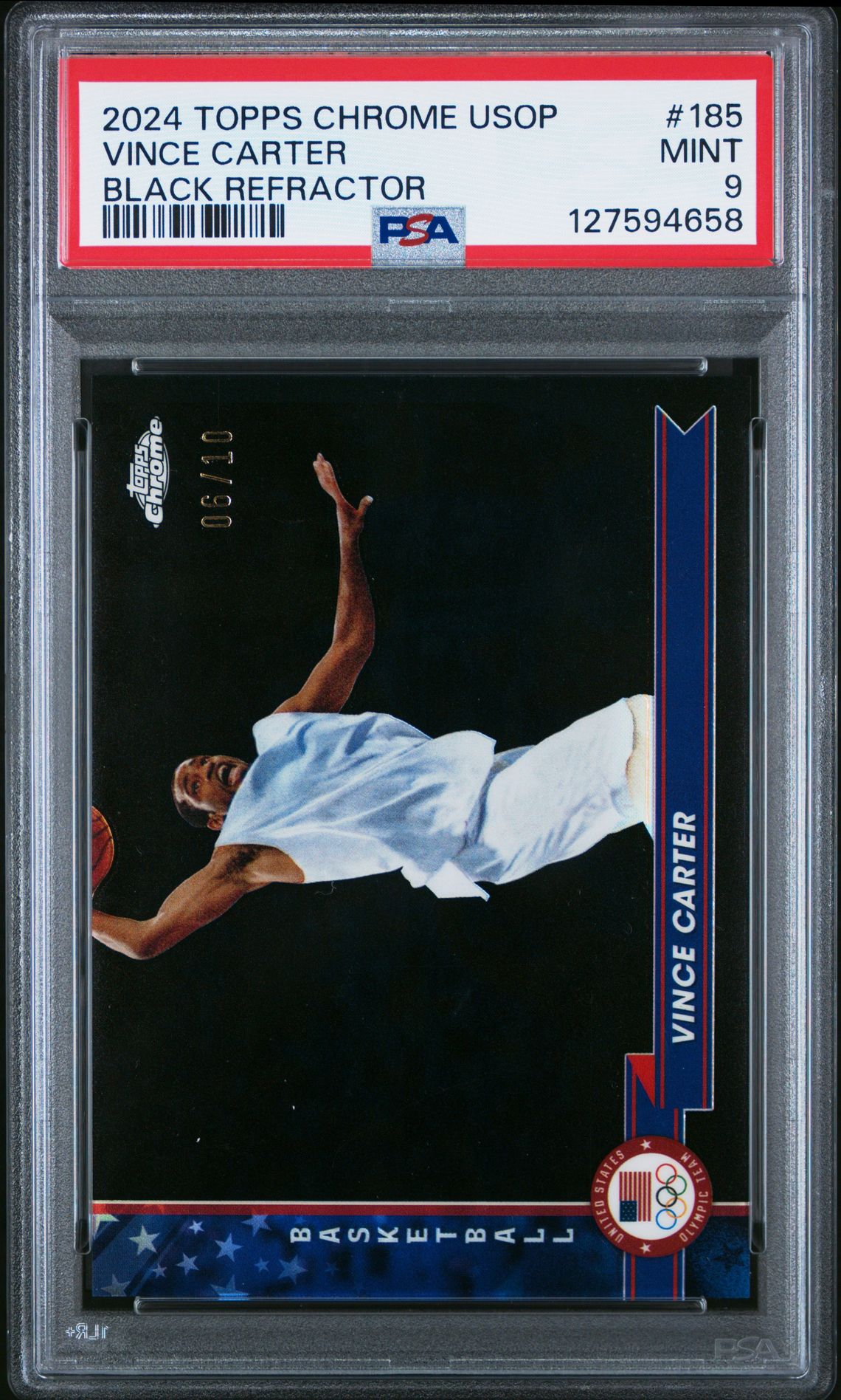 2024 Topps Chrome Us Olympic And Paralympic Hopefuls Vince Carter #185 (Black Refractor) Mint 9 front