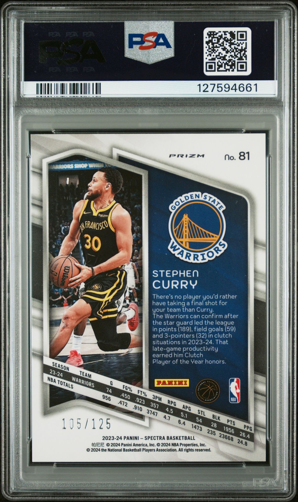 2023 Panini Spectra Stephen Curry #81 (Celestial) Gem Mt 10 back