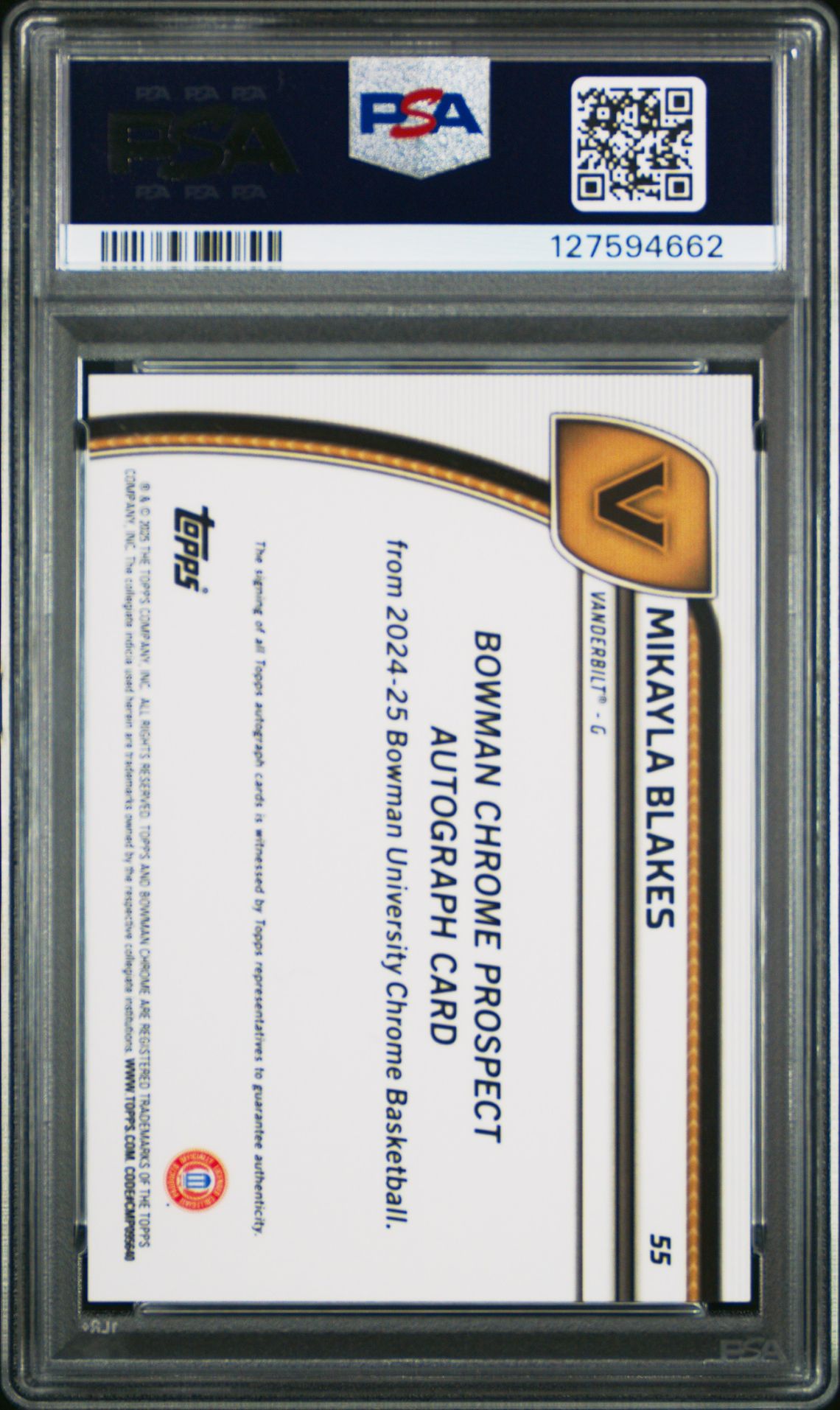 2024 Bowman Chrome University Mikayla Blakes #55 (Green Shimmer) Gem Mt 10 back