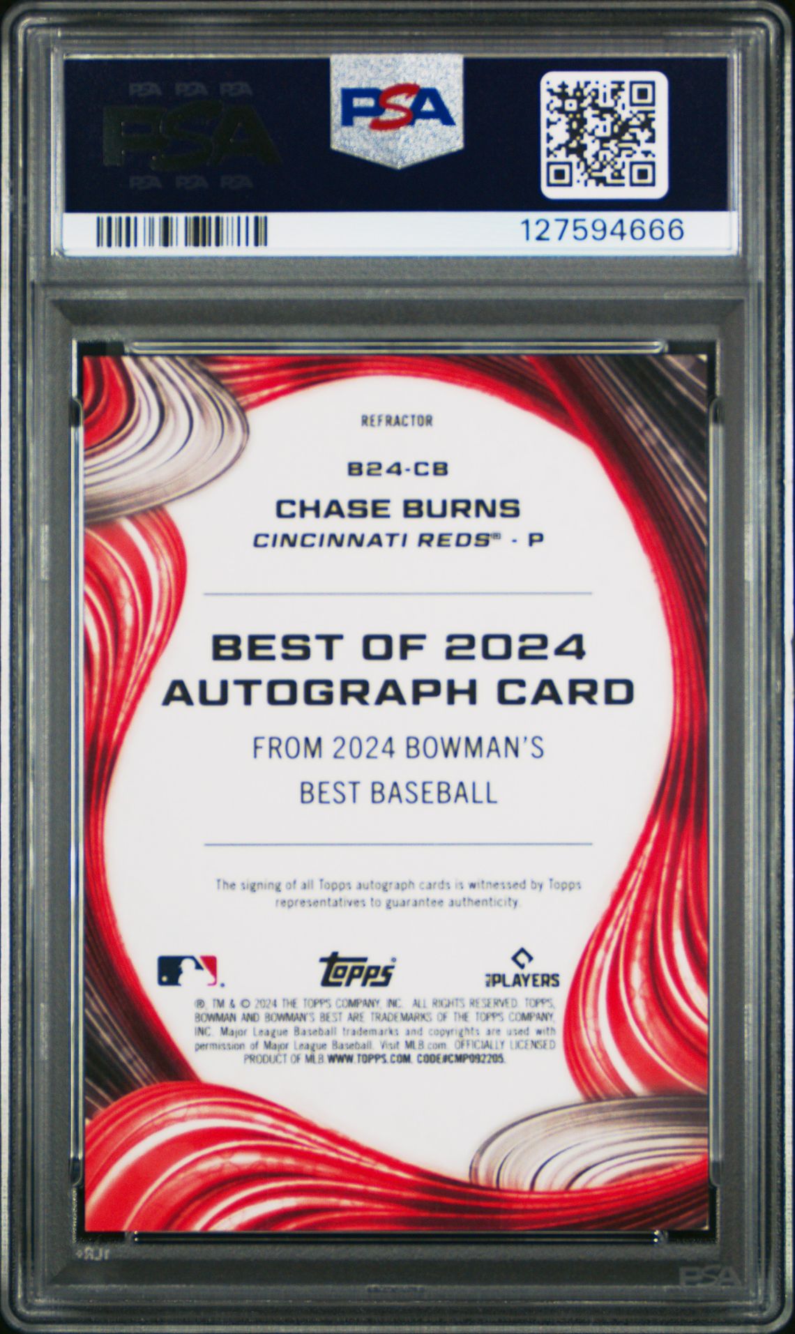 2024 Bowman's Best Best Of 2024 Autographs Chase Burns #B24Cb (Best Of 2024 Auto-Refractor) Gem Mt 10 back