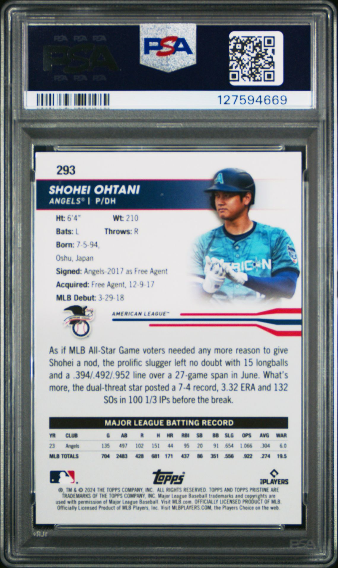 2024 Topps Pristine Shohei Ohtani #293 (Green Refractor) Mint 9 back