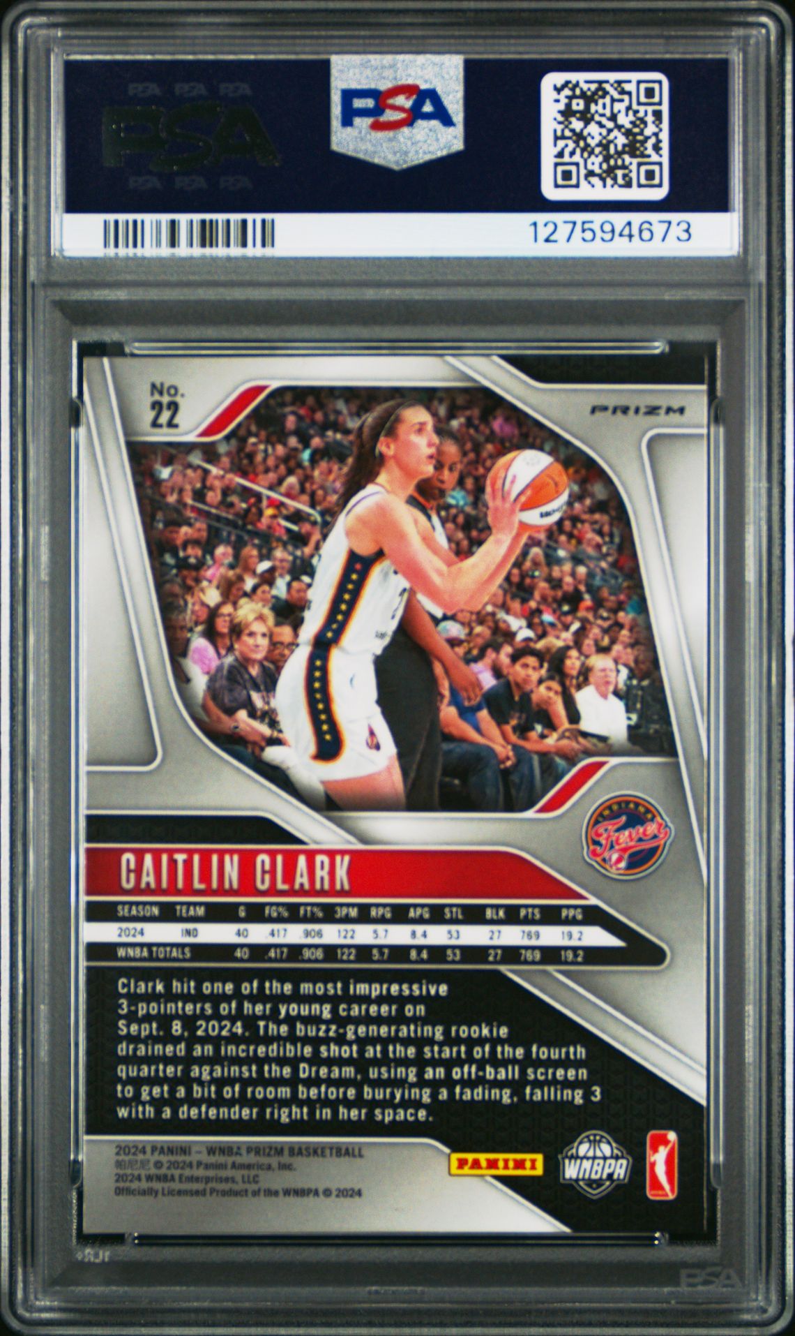 2024 Panini Prizm Wnba Caitlin Clark #22 (Blue Velocity) Mint 9 back