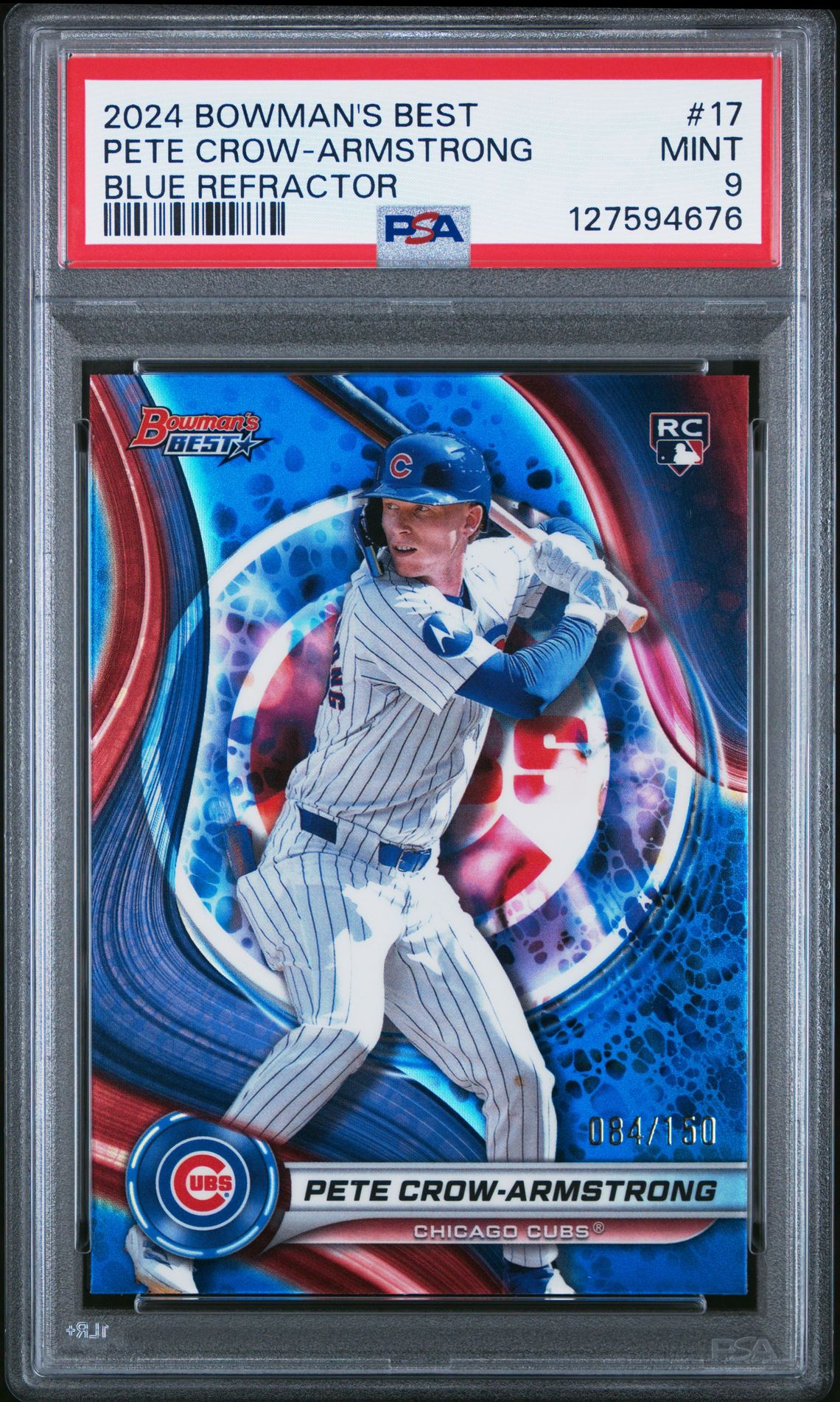 2024 Bowman's Best Pete Crow-Armstrong #17 (Blue Refractor) Mint 9 front