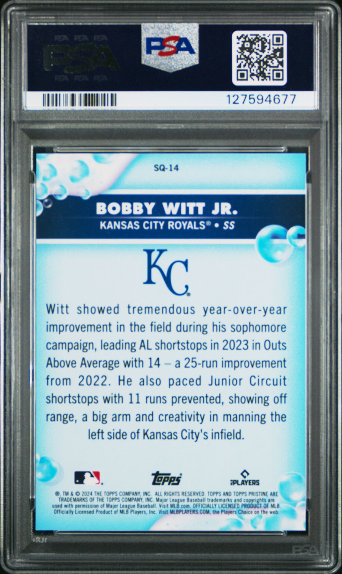 2024 Topps Pristine Squeaky Clean Bobby Witt Jr. #Sq14 (Squeaky Clean-Blue Ref) Mint 9 back