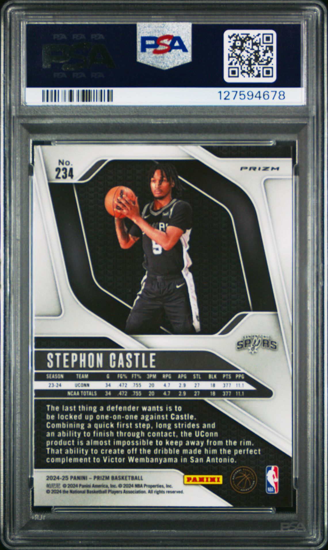 2024 Panini Prizm Stephon Castle #234 (Red Ice) Mint 9 back