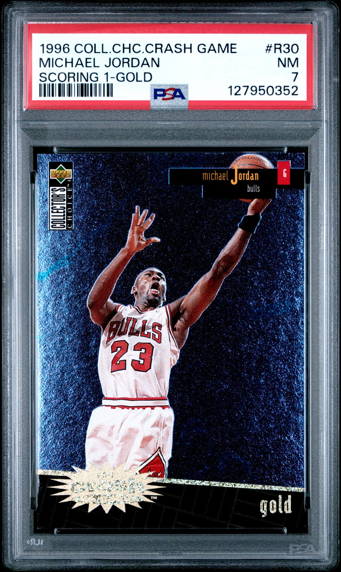 1996 Collector's Choice Crash The Game Scoring 1 Michael Jordan #R30 (Scoring 1-Gold) Nm 7 front