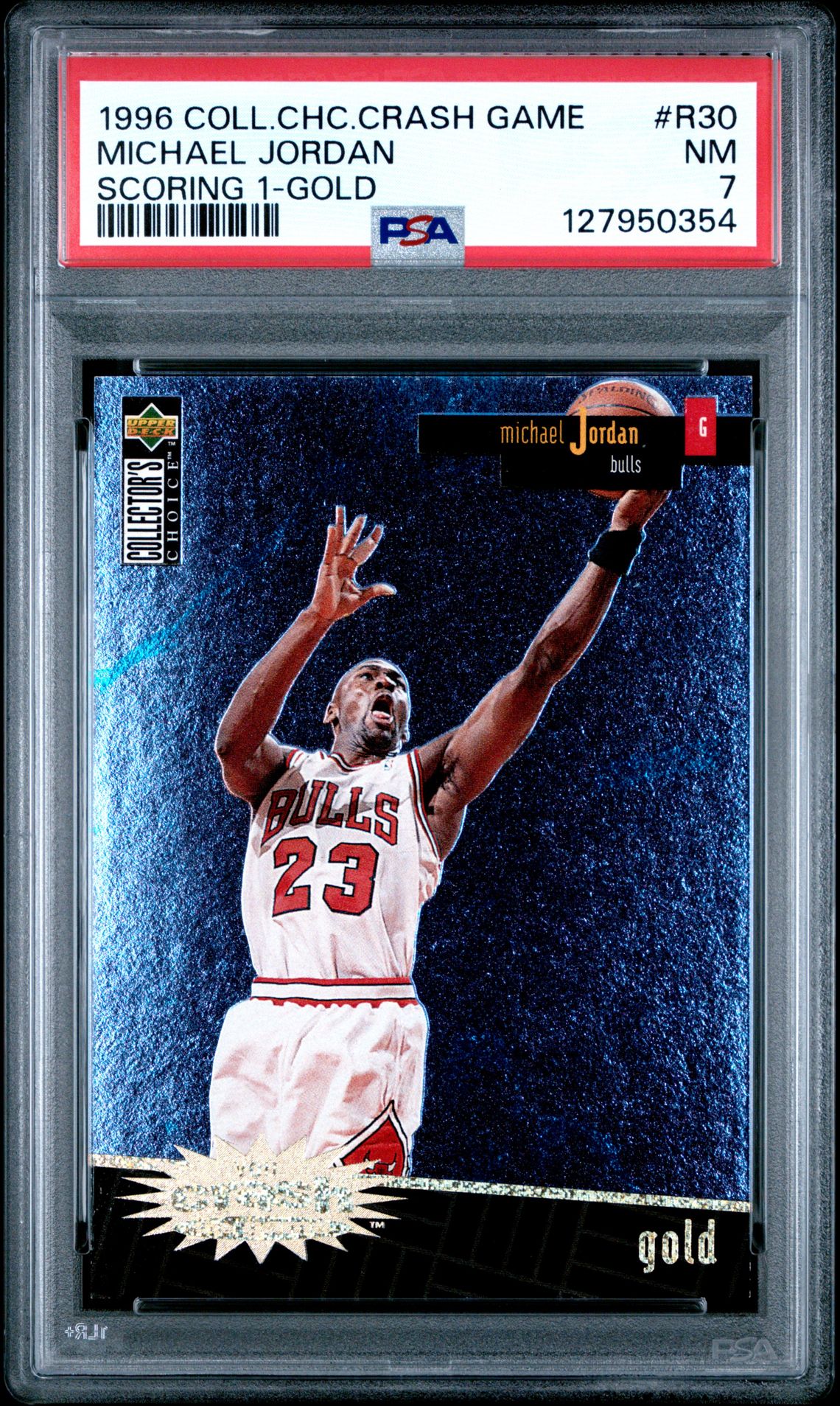 1996 Collector's Choice Crash The Game Scoring 1 Michael Jordan #R30 (Scoring 1-Gold) Nm 7 front