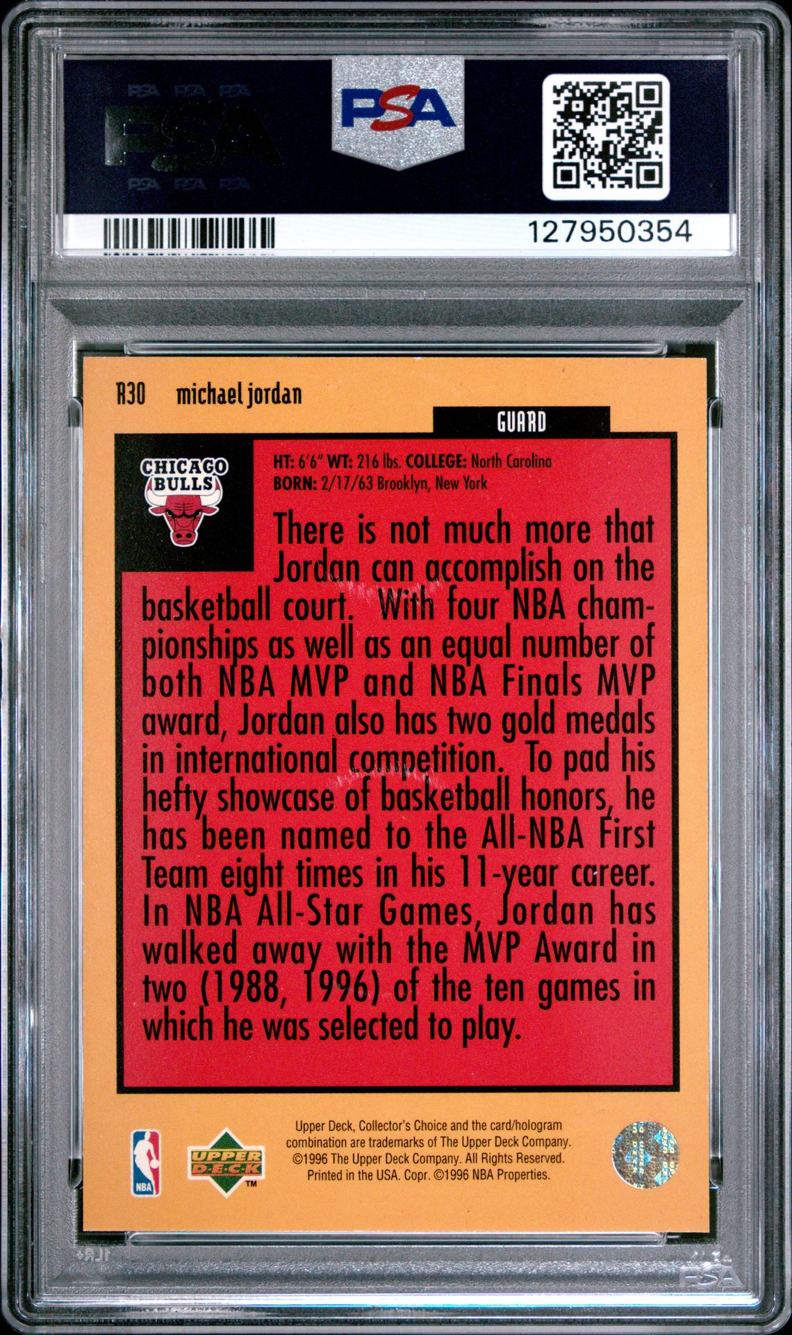 1996 Collector's Choice Crash The Game Scoring 1 Michael Jordan #R30 (Scoring 1-Gold) Nm 7 back