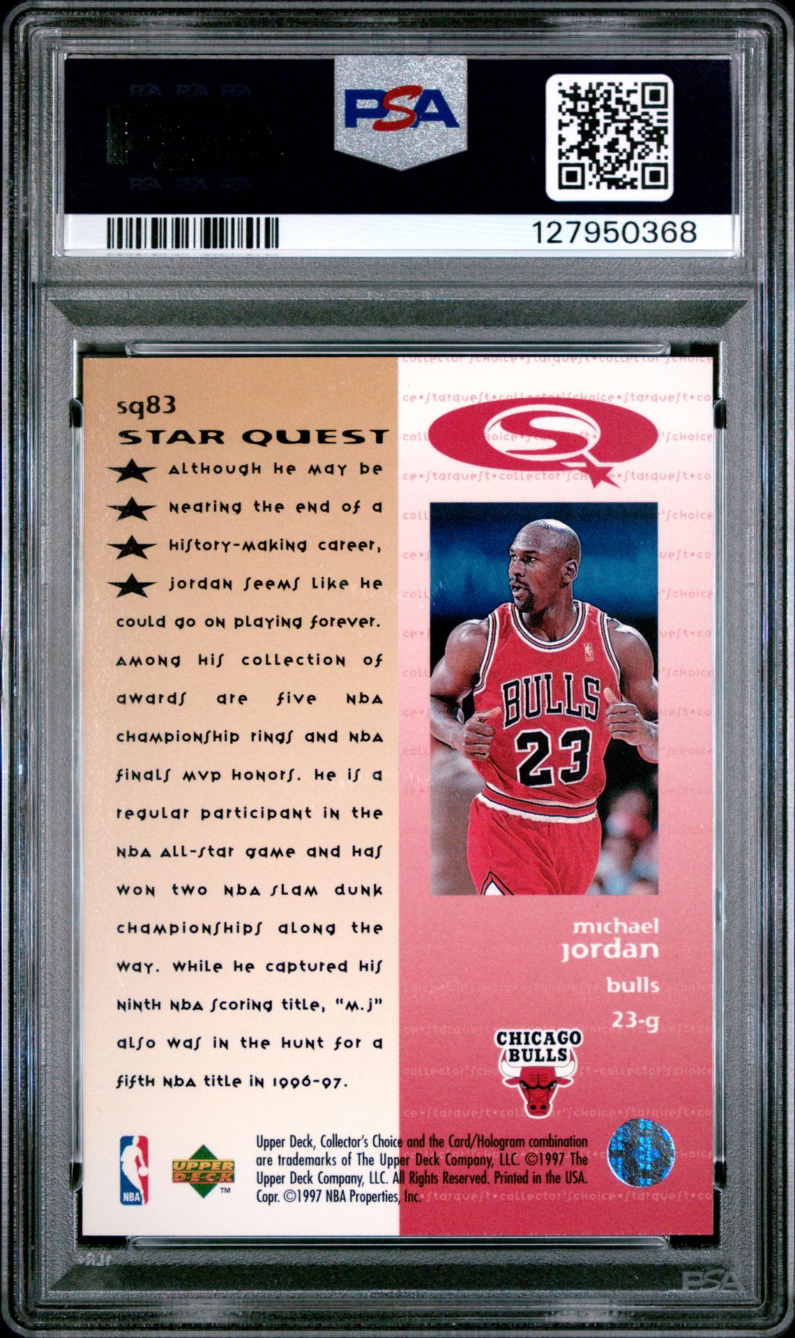 1997 Collector's Choice Starquest Michael Jordan #Sq83 (Starquest) Gem Mt 10 back