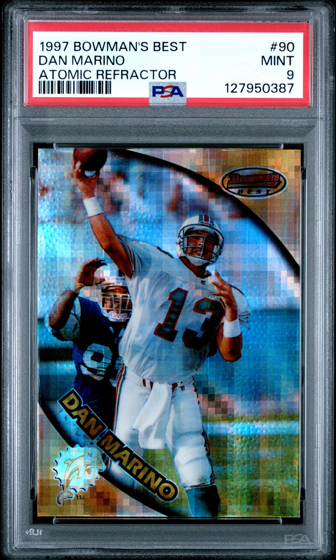 1997 Bowman's Best Dan Marino #90 (Atomic Refractor) Mint 9 front