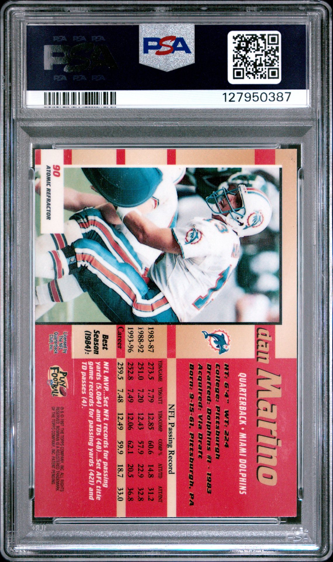 1997 Bowman's Best Dan Marino #90 (Atomic Refractor) Mint 9 back