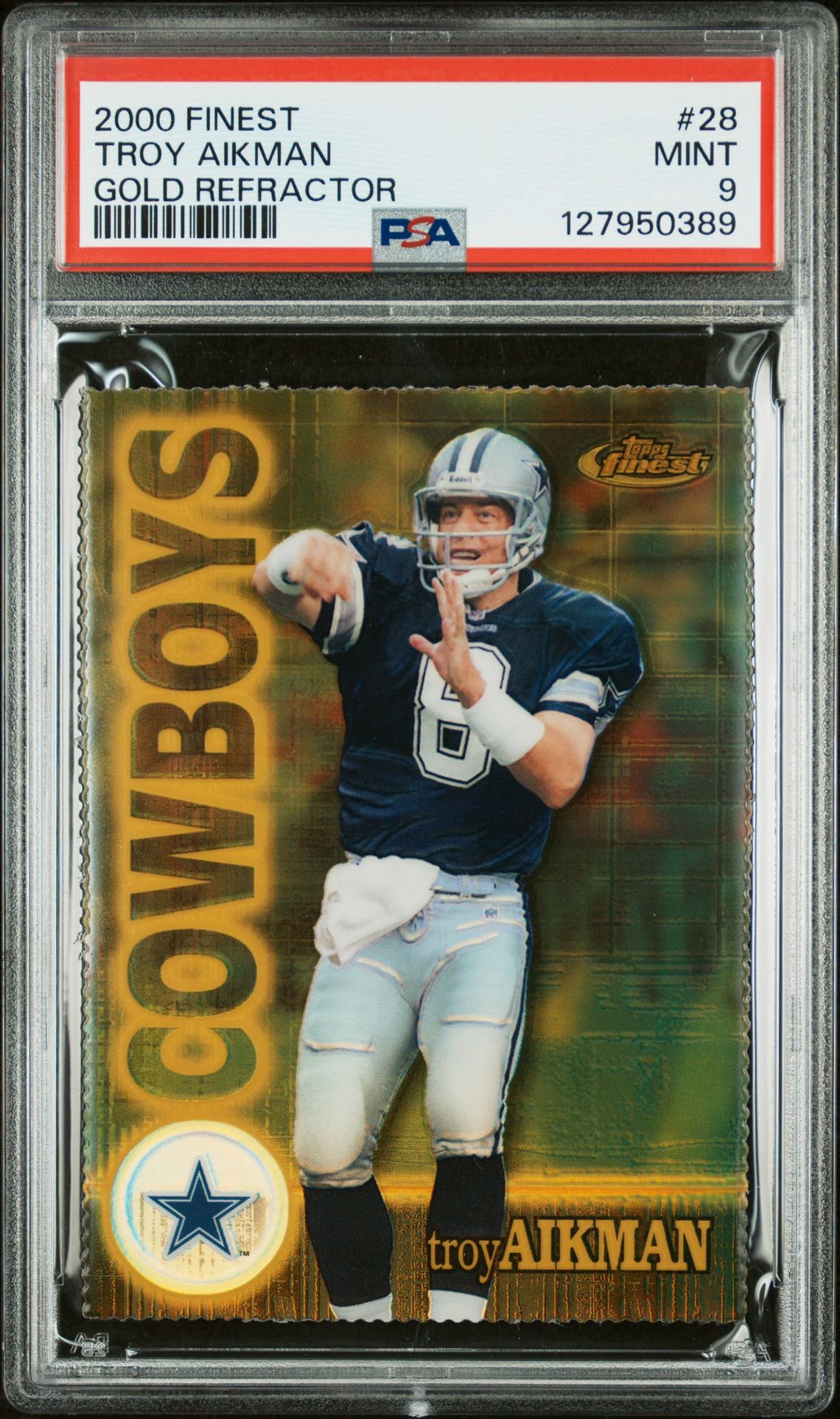 2000 Finest Troy Aikman #28 (Gold Refractor) Mint 9 front