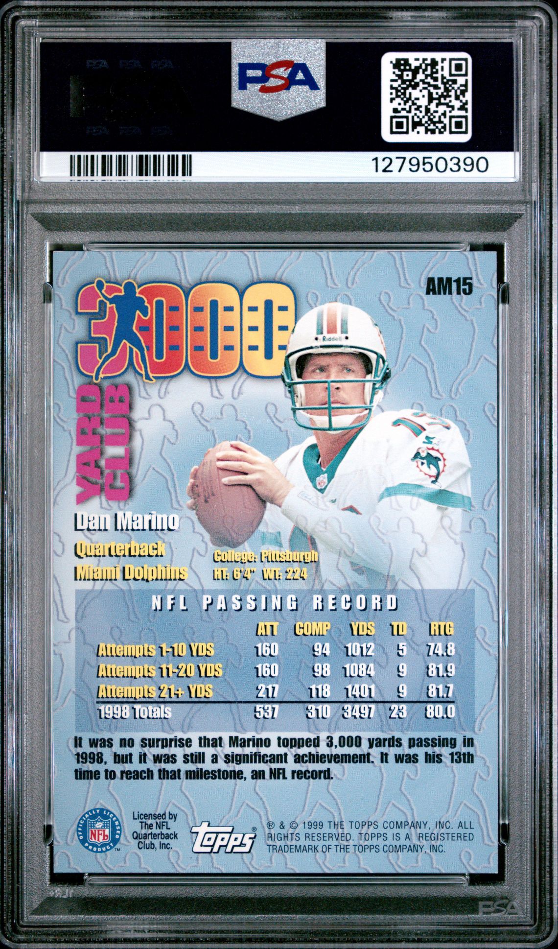 1999 Topps All-Matrix Dan Marino #Am15 Nm-Mt 8 back