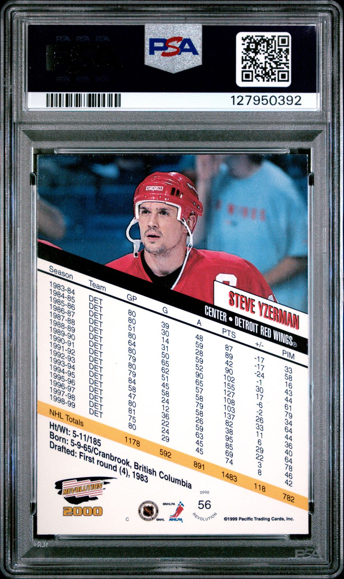 1999 Pacific Revolution Steve Yzerman #56 (Csc Silver) Ex 5 back