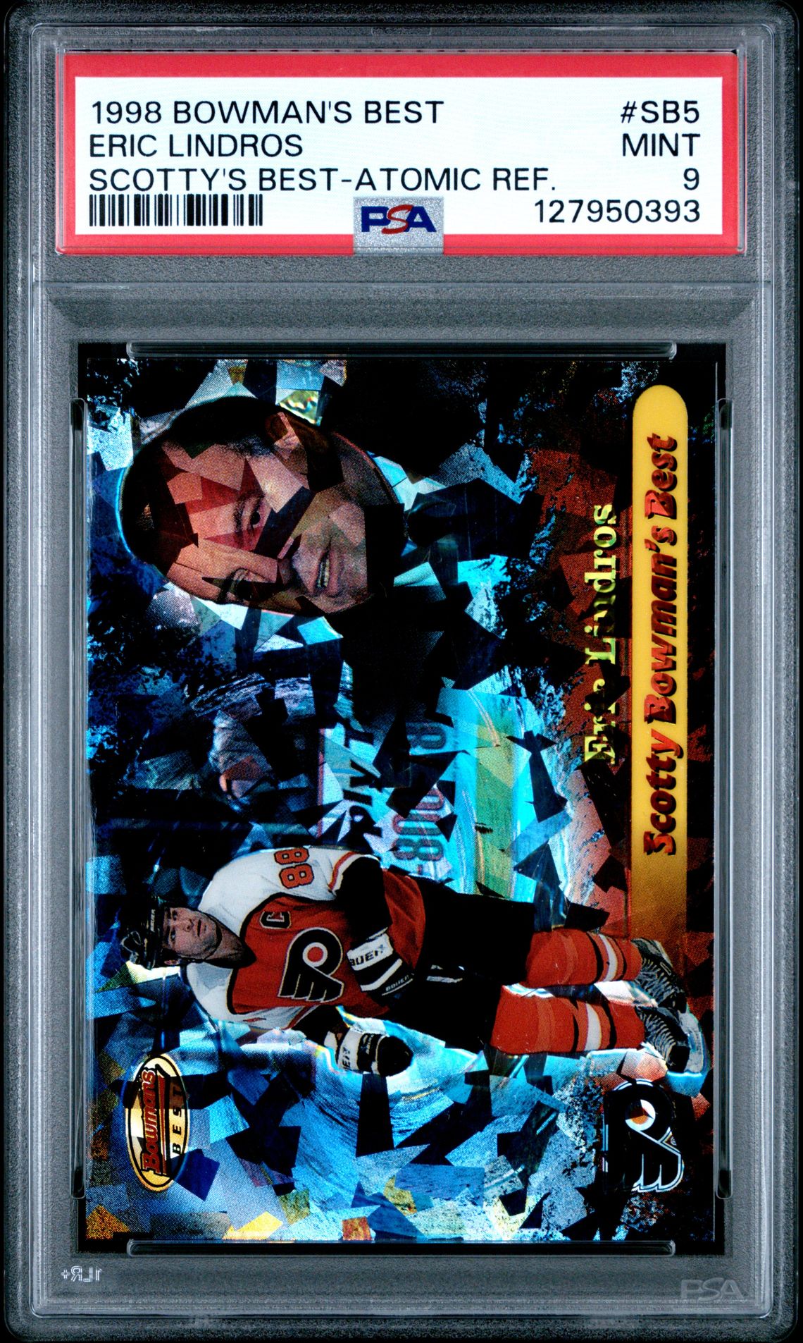 1998 Bowman's Best Scotty Bowman's Best Eric Lindros #Sb5 (Scotty's Best-Atomic Ref.) Mint 9 front