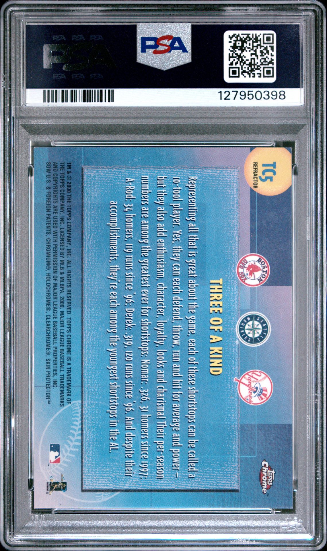 2000 Topps Chrome Combos Garciaparra/Jeter #Tc5 (Rodriguez-Refractor) Mint 9 back