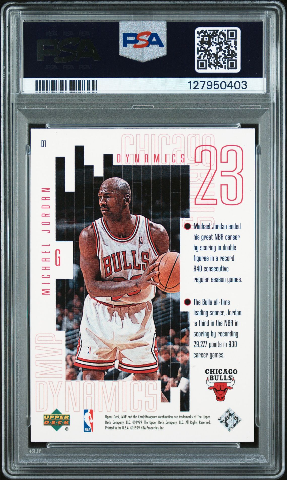 1999 Upper Deck Mvp Dynamics Michael Jordan #D1 Nm-Mt 8 back