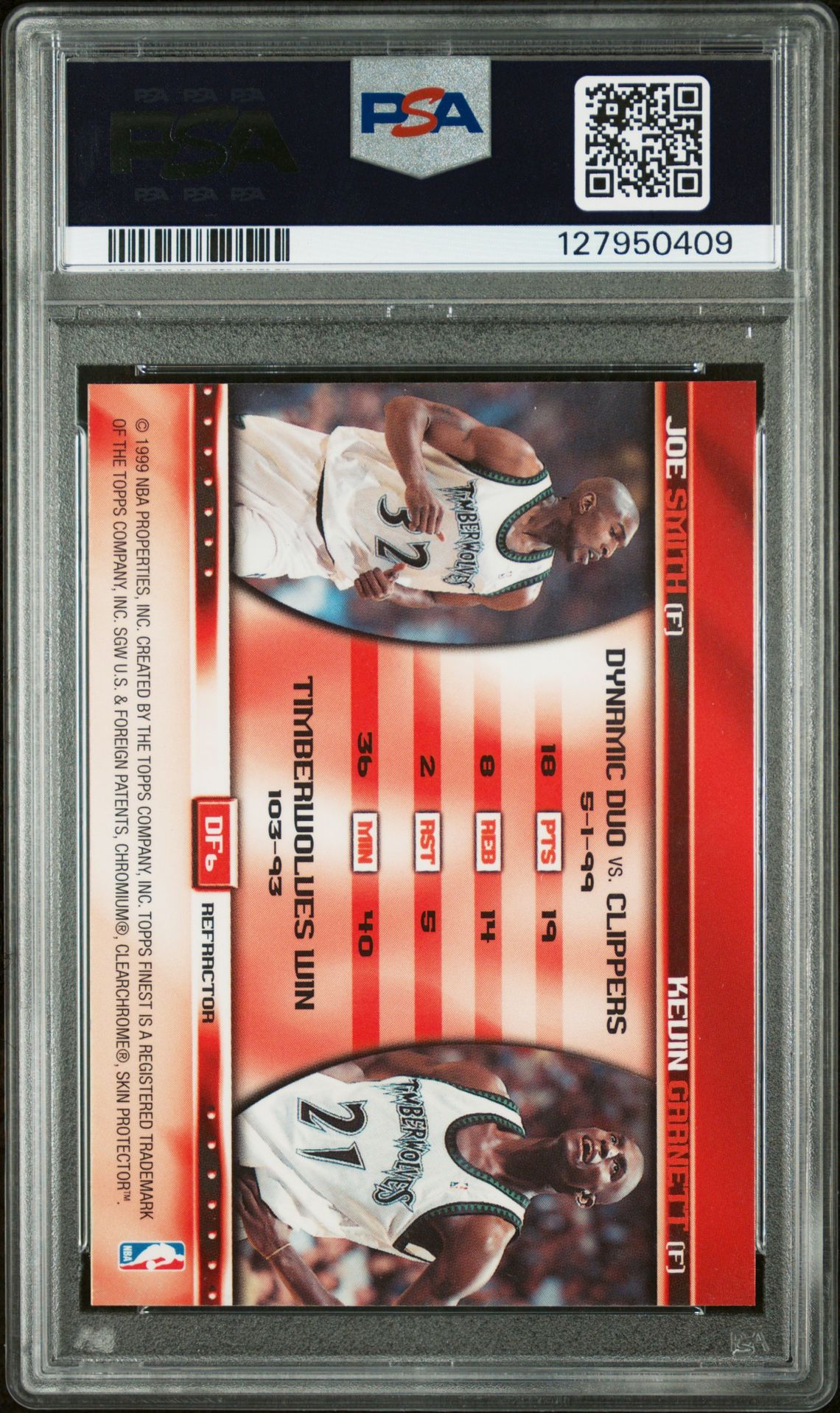 1999 Finest Double Feature J.smith/K.garnett #Df6 (Ref-W/Coating/Non-Ref.) Nm 7 back