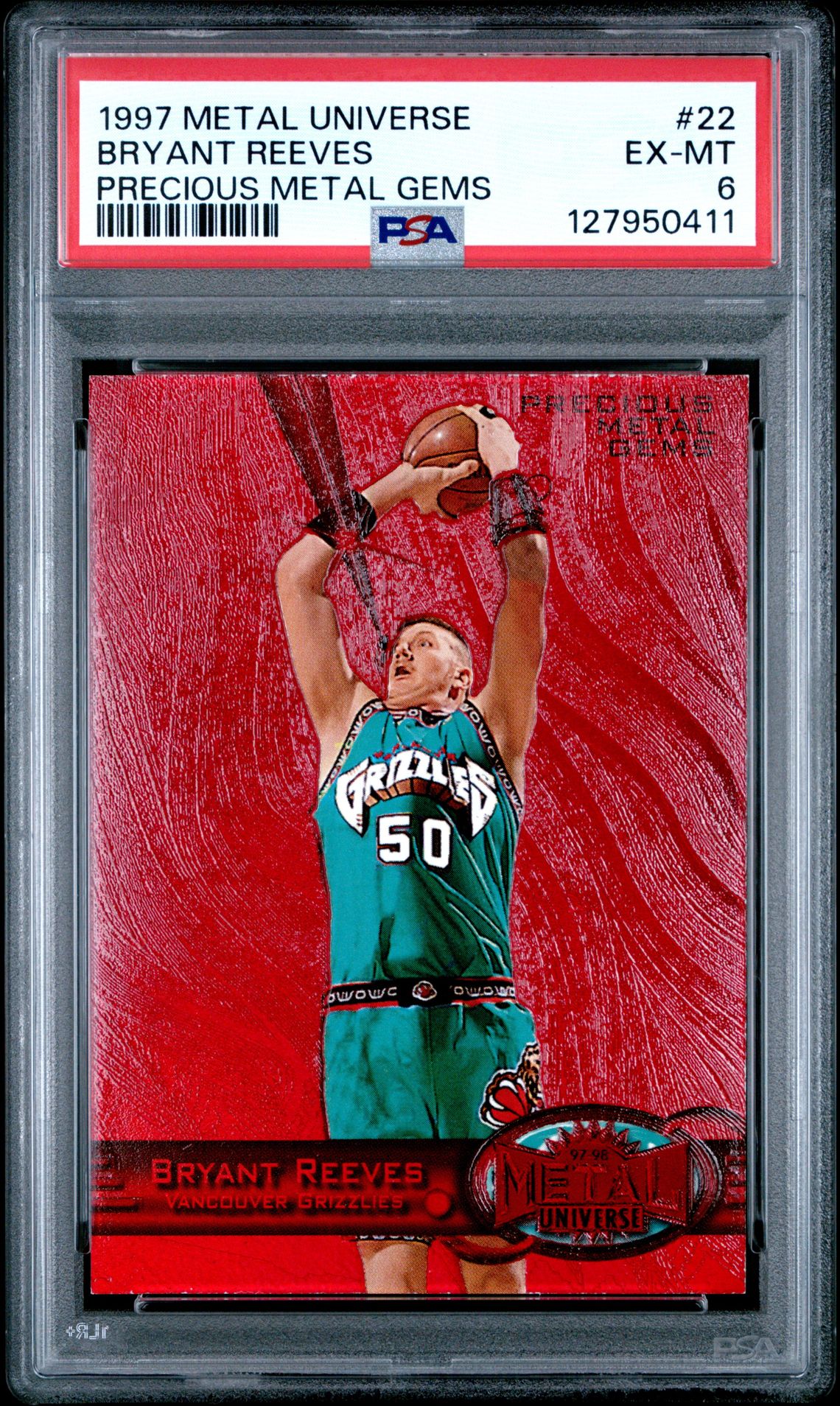 1997 Metal Universe Bryant Reeves #22 (Precious Metal Gems) Ex-Mt 6 front