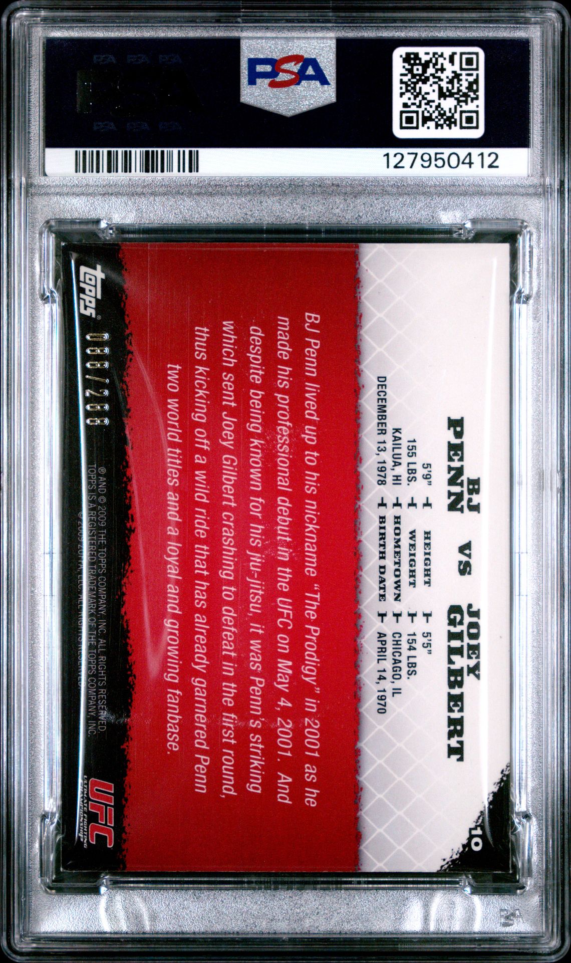 2009 Topps Ufc Round 1 Bj Penn/Joey Gilbert #10 (Silver) Nm 7 back