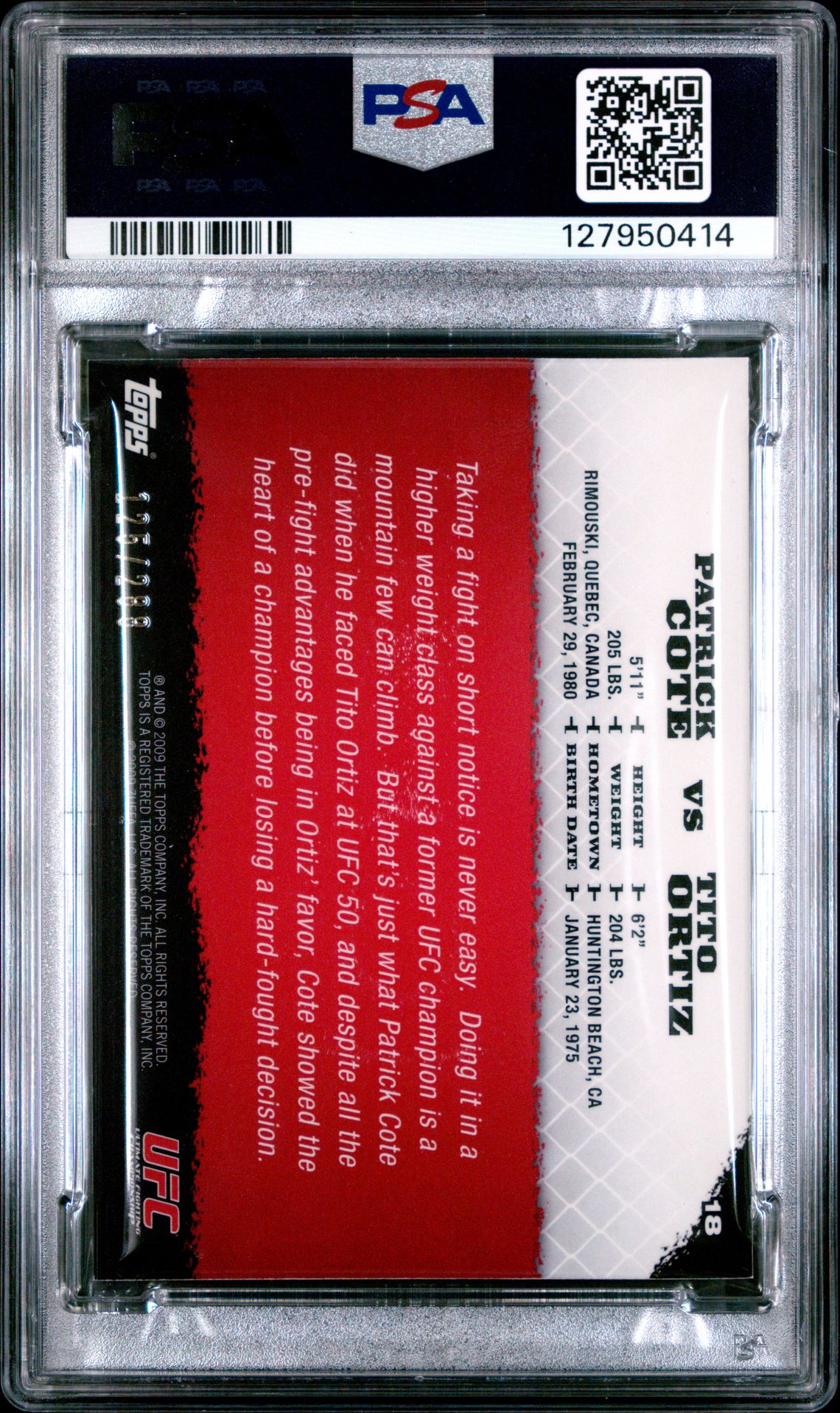 2009 Topps Ufc Round 1 P.cote/T.ortiz #18 (Silver) Nm-Mt 8 back