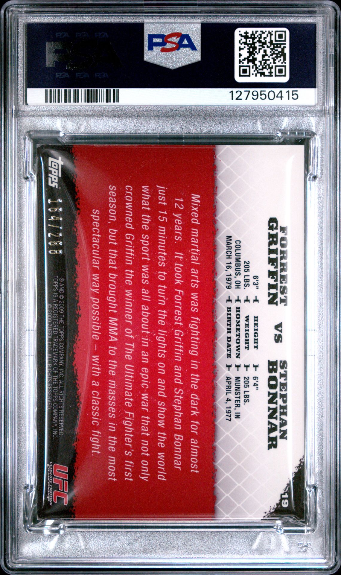 2009 Topps Ufc Round 1 F.griffin/S.bonnar #19 (Silver) Nm 7 back