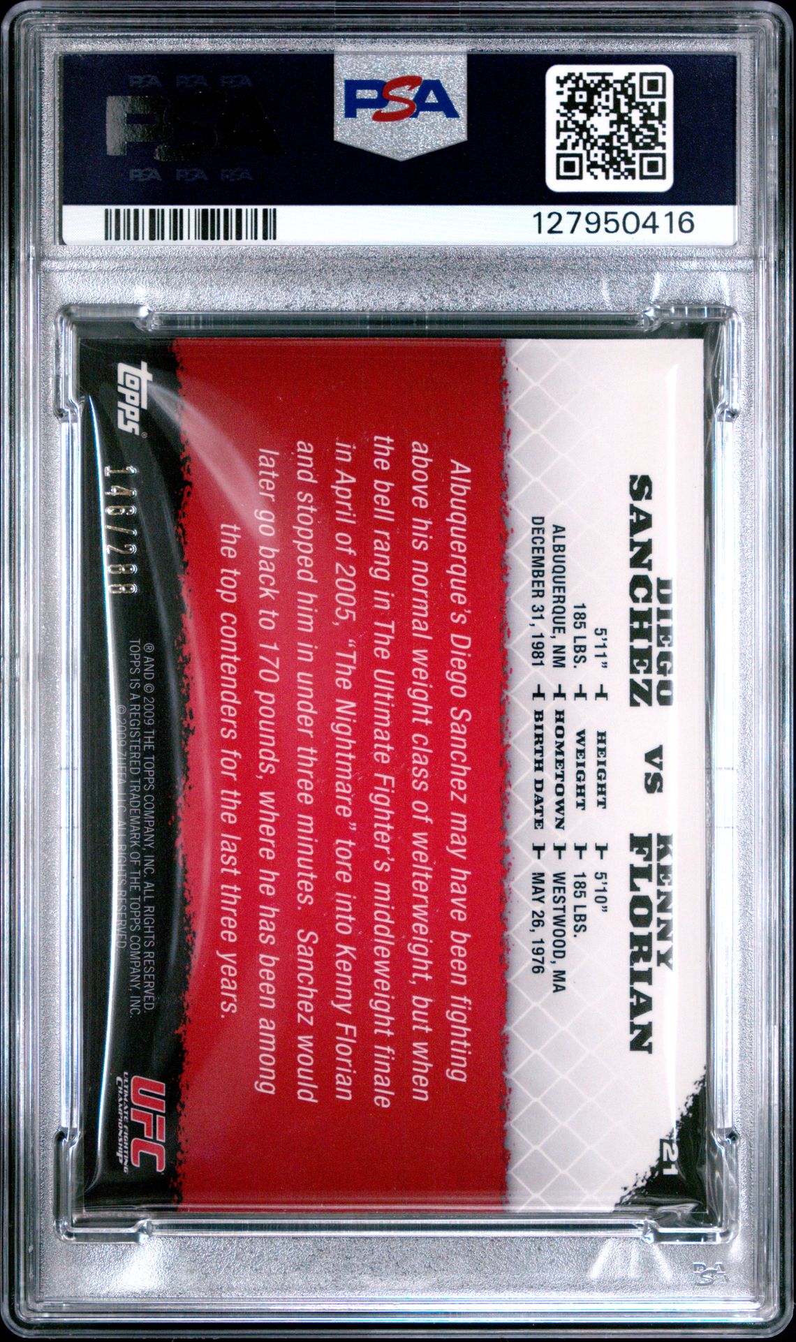 2009 Topps Ufc Round 1 Sanchez/Florian #21 (Silver) Nm-Mt 8 back