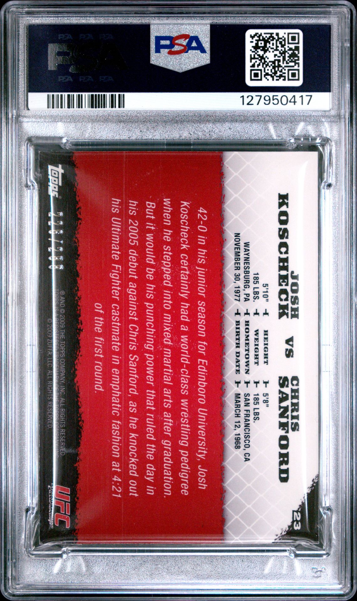 2009 Topps Ufc Round 1 J.koscheck/C.sanford #23 (Silver) Ex 5 back