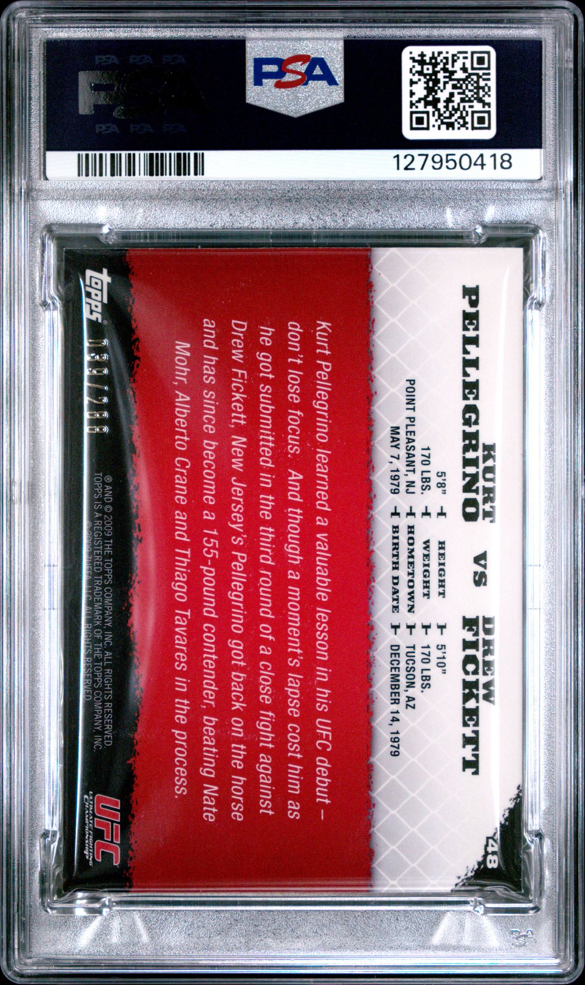 2009 Topps Ufc Round 1 Pellegrino/Fickett #48 (Silver) Ex-Mt 6 back