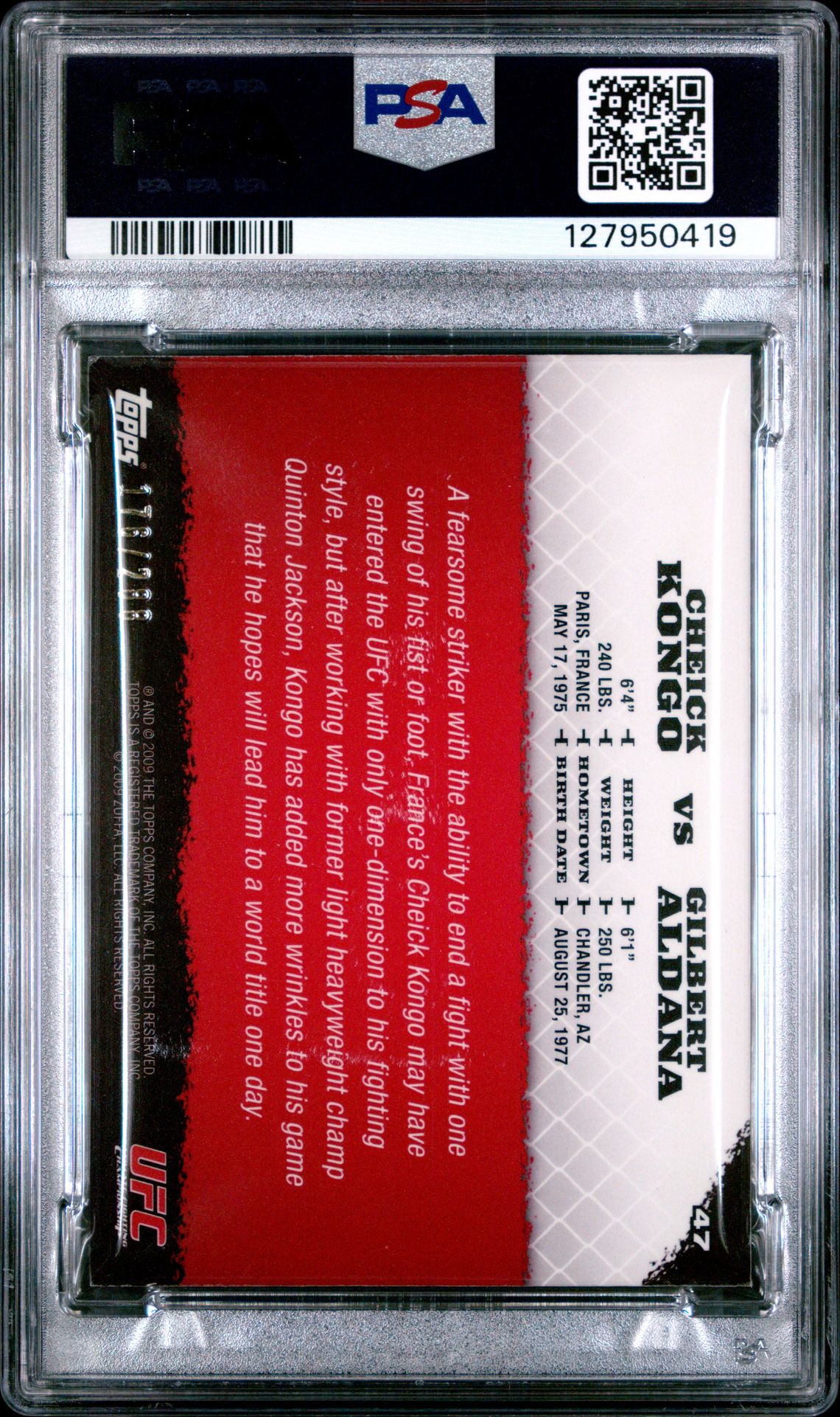 2009 Topps Ufc Round 1 C.kongo/G.aldana #47 (Silver) Nm-Mt 8 back