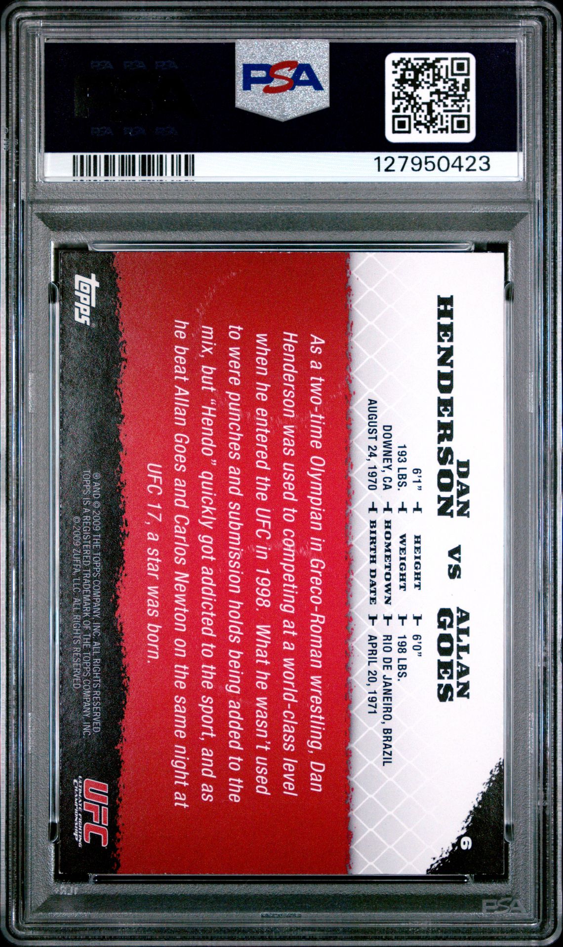 2009 Topps Ufc Round 1 D.henderson/A.goes #6 Mint 9 back