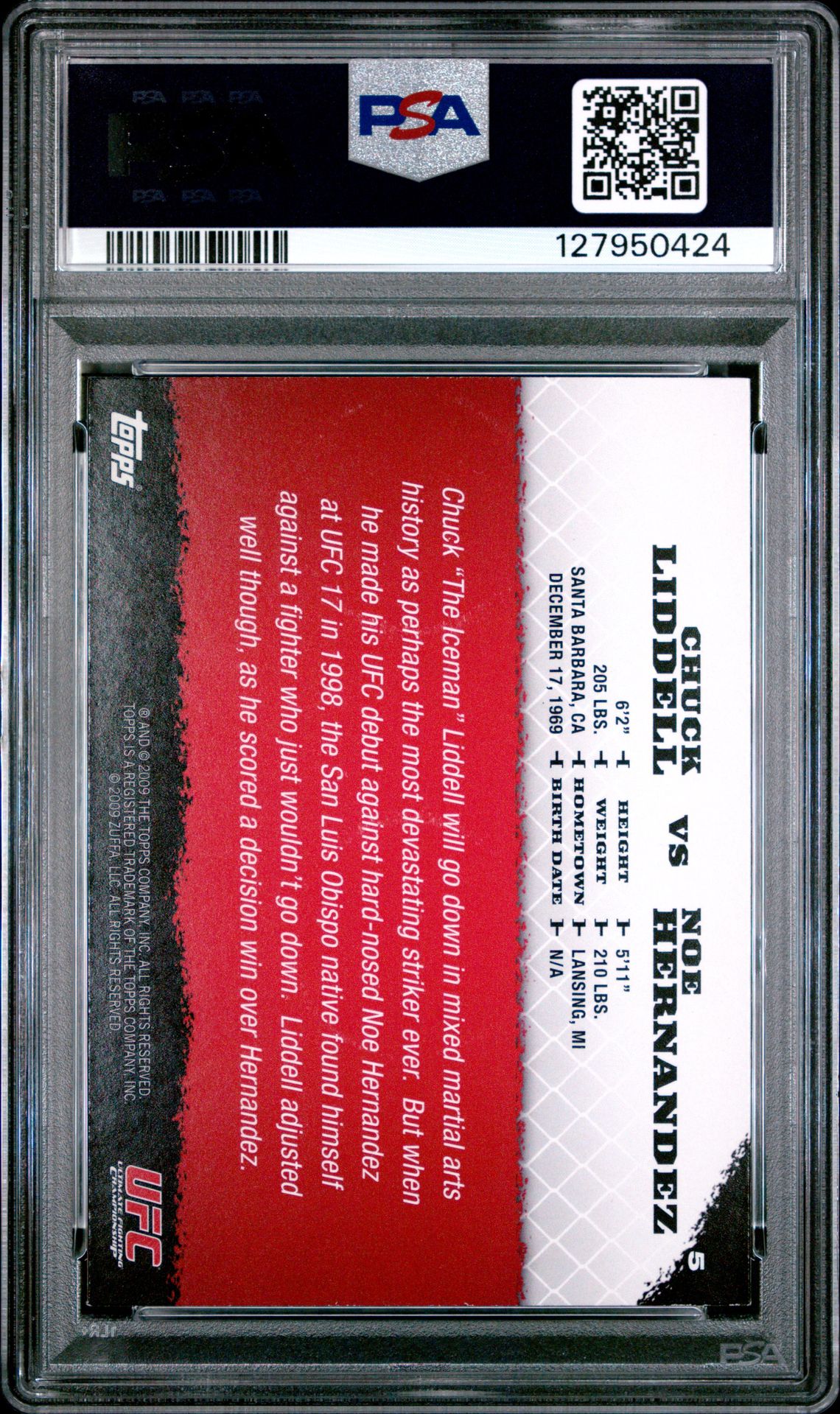 2009 Topps Ufc Round 1 C.liddell/N.hernandez #5 Mint 9 back