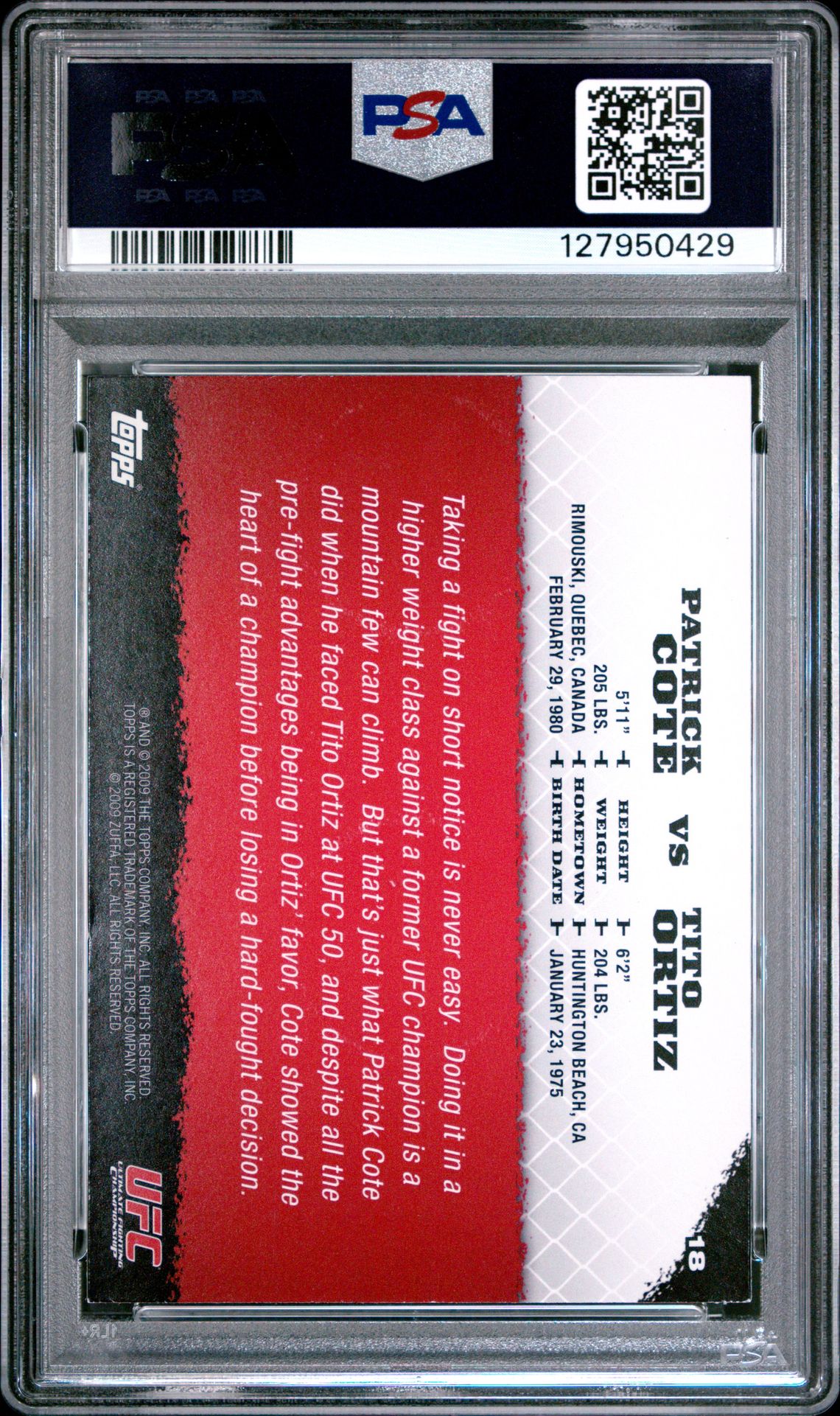 2009 Topps Ufc Round 1 P.cote/T.ortiz #18 Nm 7 back